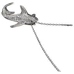 Sculptural shark pendant, 18k white gold, 268 diamonds Ges, 1.34ct, animal jewel
