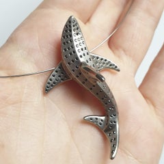 Sculptural Shark Pendant, Handmade of Palladium, 194 Black & White Diamons