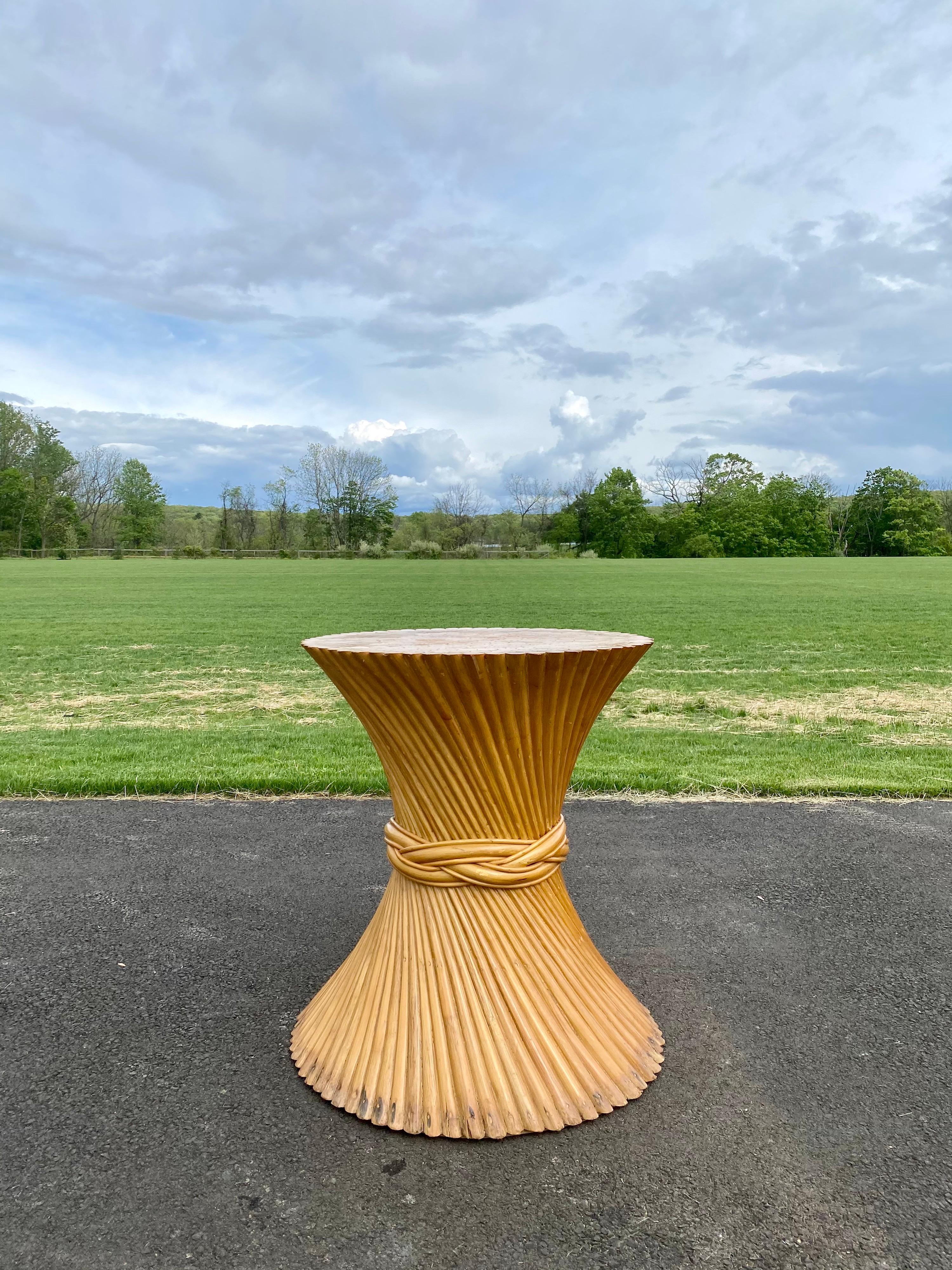 Sculptural Sheaf of Wheat Bamboo Rattan Dining Table, Hollywood Regency McGuire 8