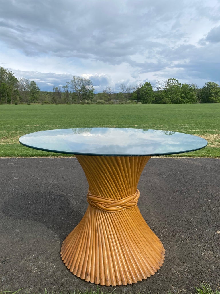 Sculptural Sheaf of Wheat Bamboo Rattan Dining Table, Hollywood Regency McGuire In Good Condition For Sale In Lambertville, NJ