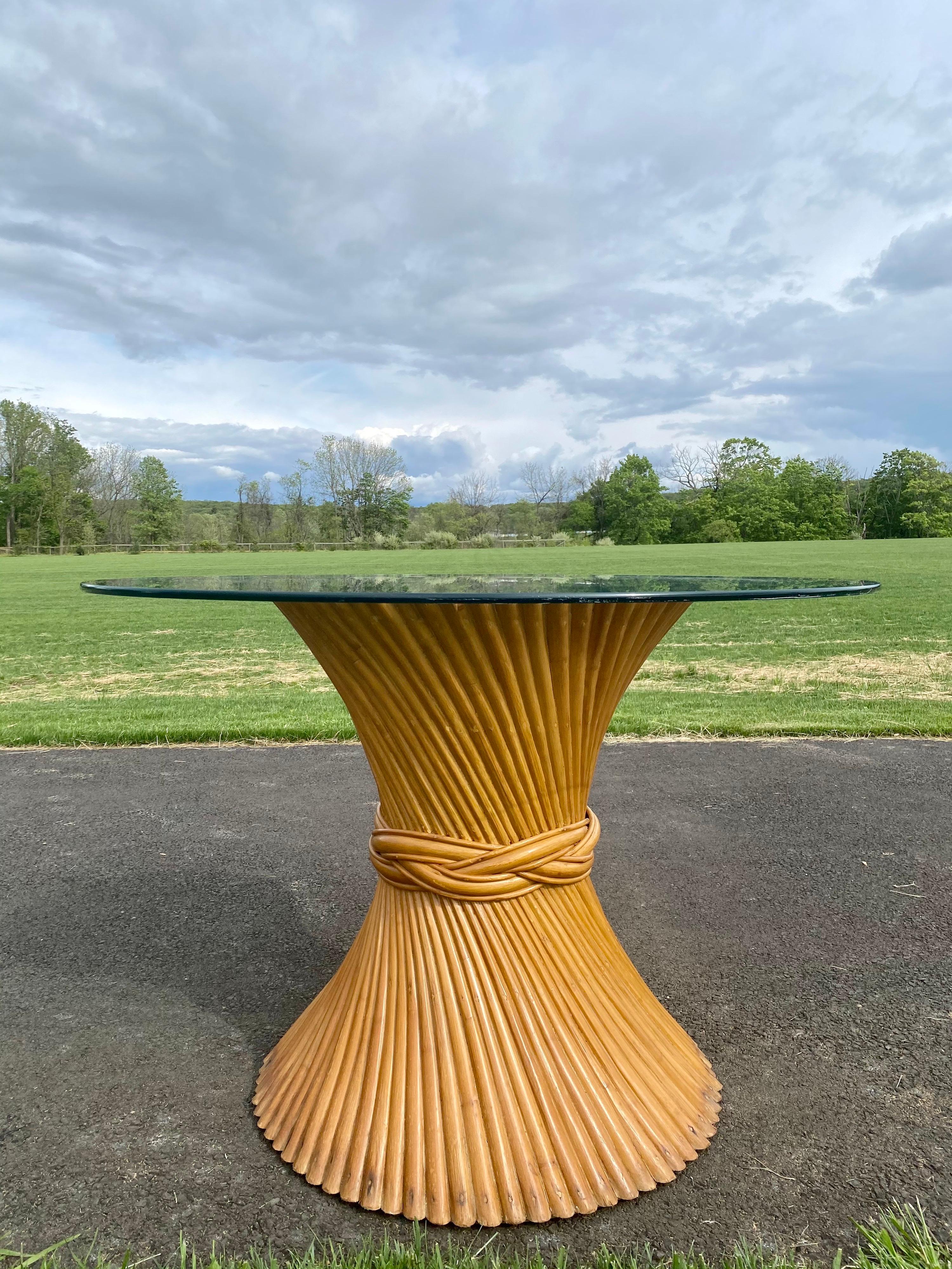 Sculptural Sheaf of Wheat Bamboo Rattan Dining Table, Hollywood Regency McGuire  1