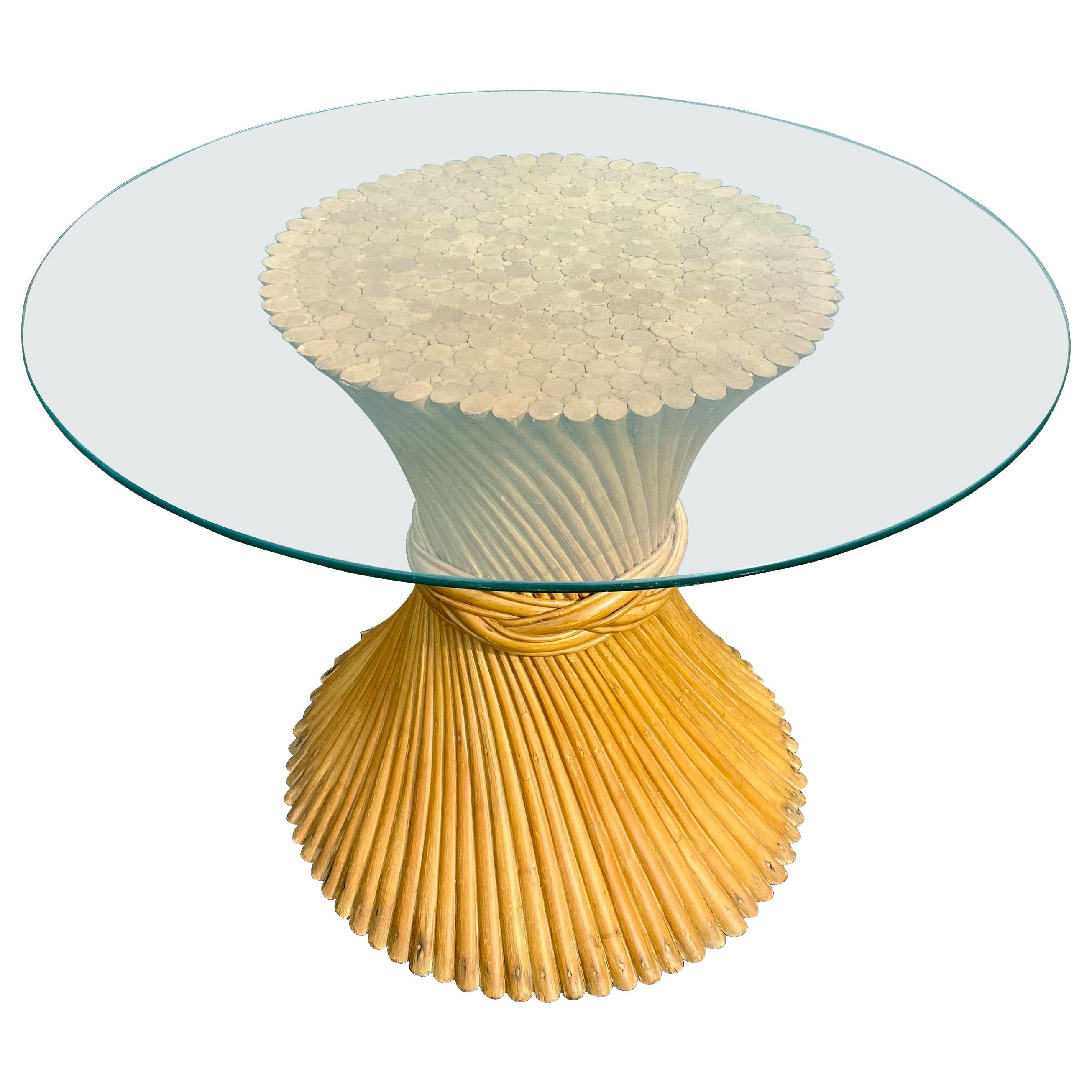 Sculptural Sheaf of Wheat Bamboo Rattan Dining Table, Hollywood Regency McGuire 
