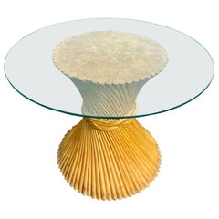 Sculptural Sheaf of Wheat Bamboo Rattan Dining Table, Hollywood Regency McGuire 