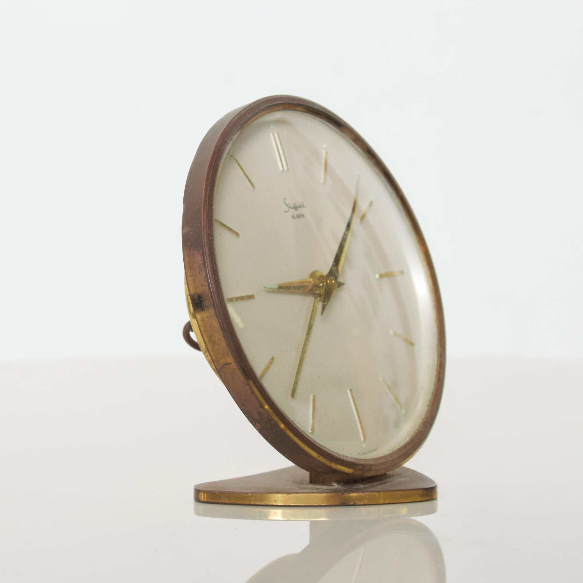 Sculptural Sheffield Vintage Brass Alarm Table Clock Western, Germany, 1960s In Fair Condition In Chula Vista, CA