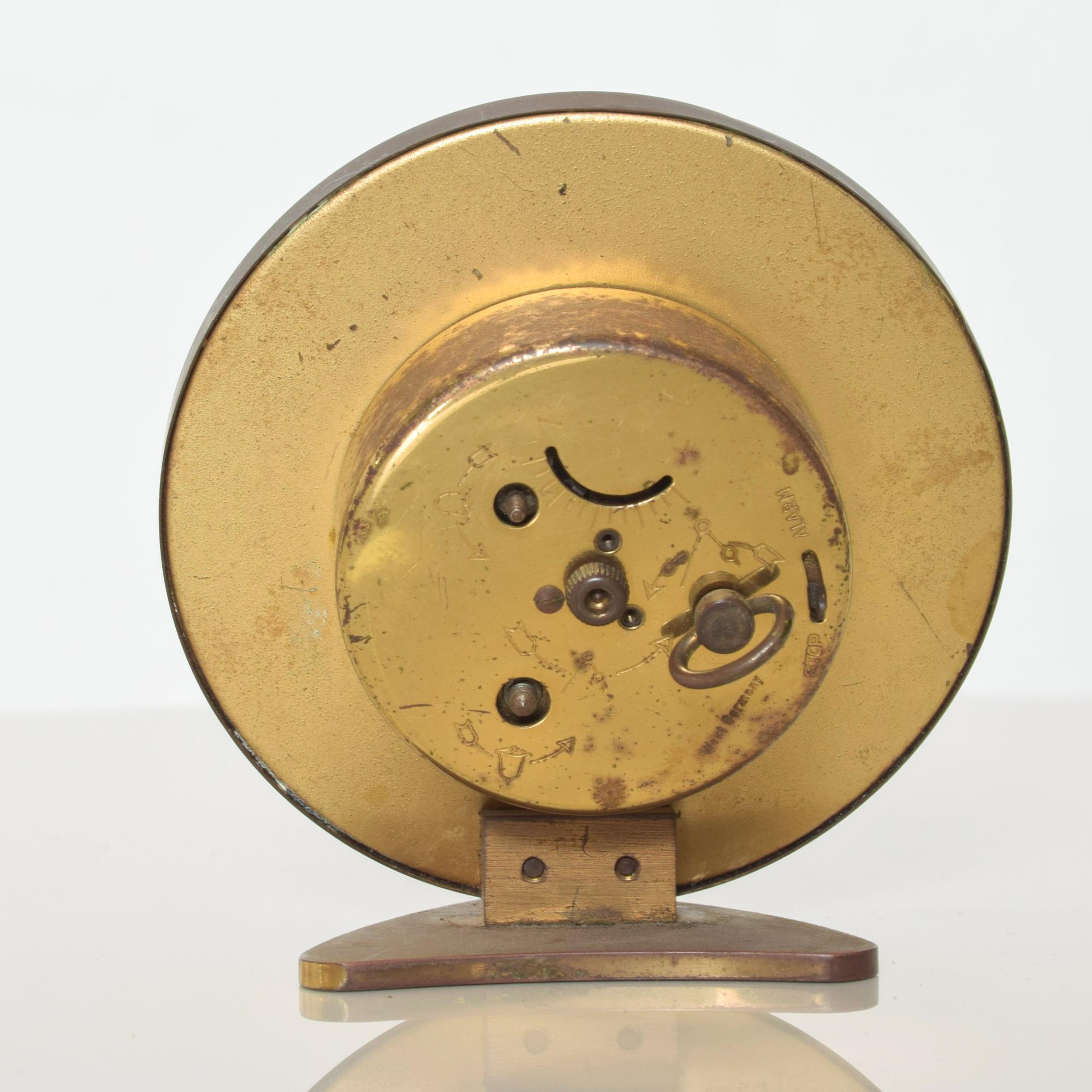 Aluminum Sculptural Sheffield Vintage Brass Alarm Table Clock Western, Germany, 1960s