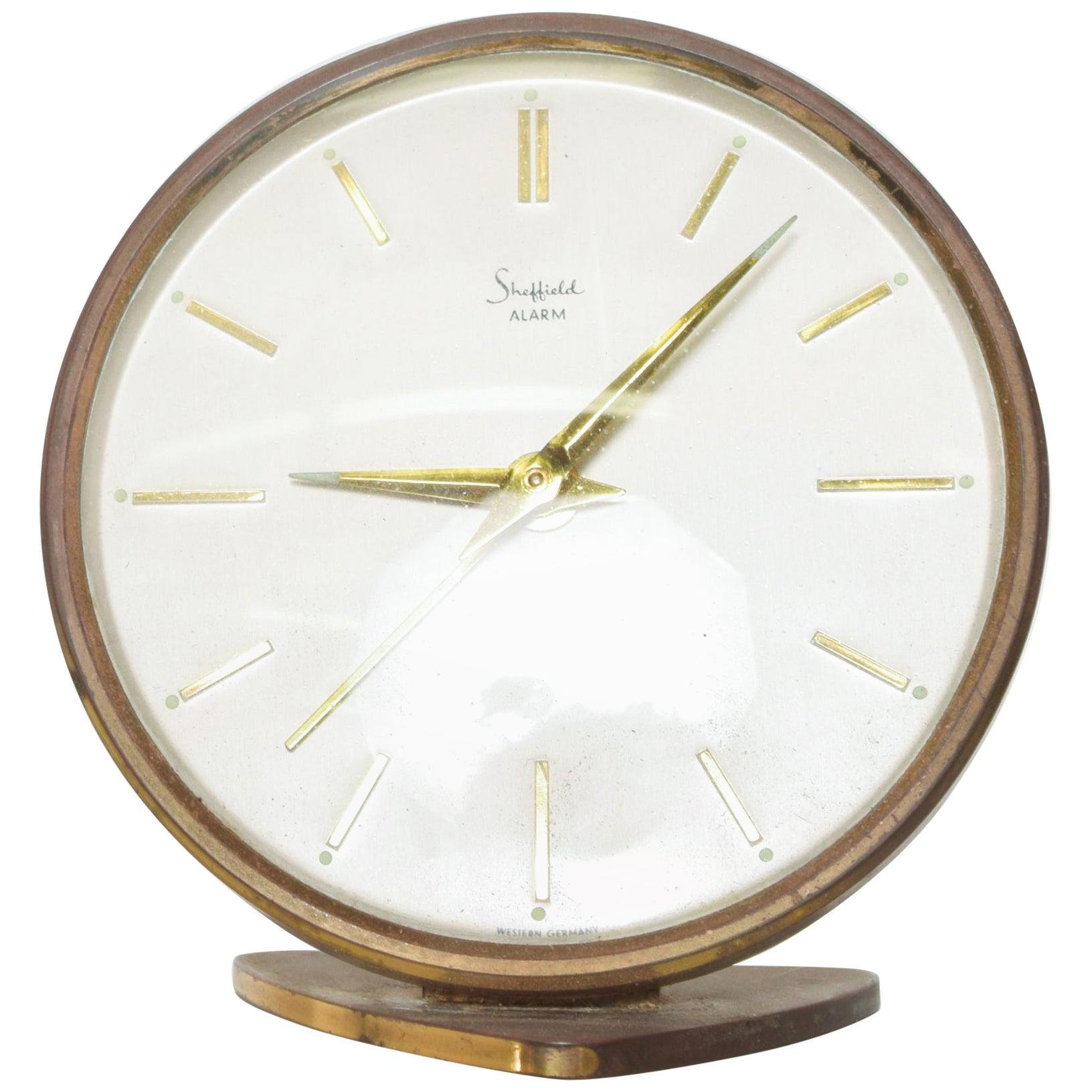 Sculptural Sheffield Vintage Brass Alarm Table Clock Western, Germany, 1960s