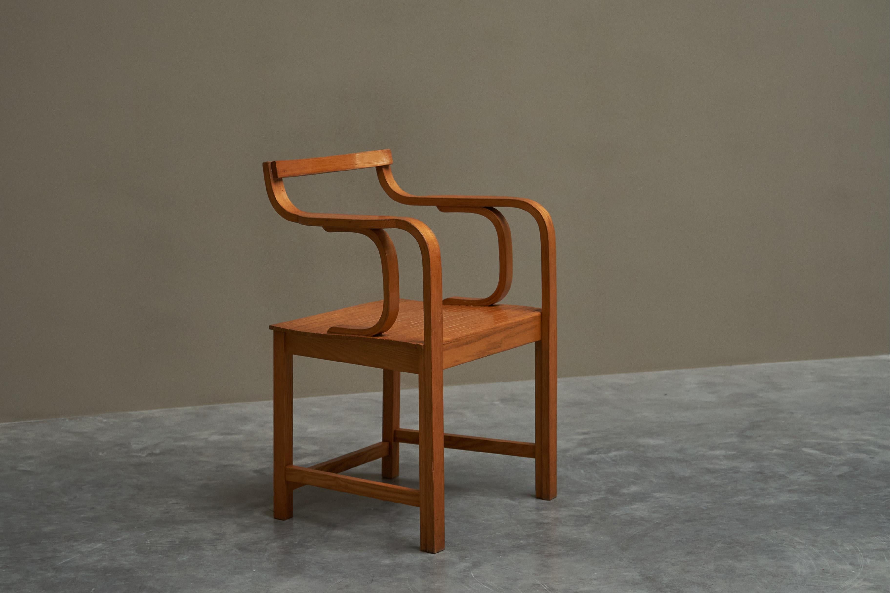 Mid-Century Modern Sculptural Side Chair in Beech The Netherlands 1970s