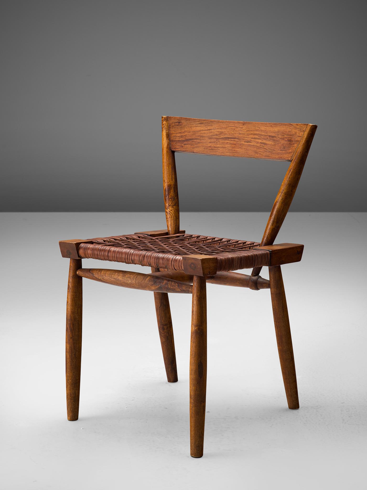 American Craftsman Sculptural Side Chair with Woven Leather Seat