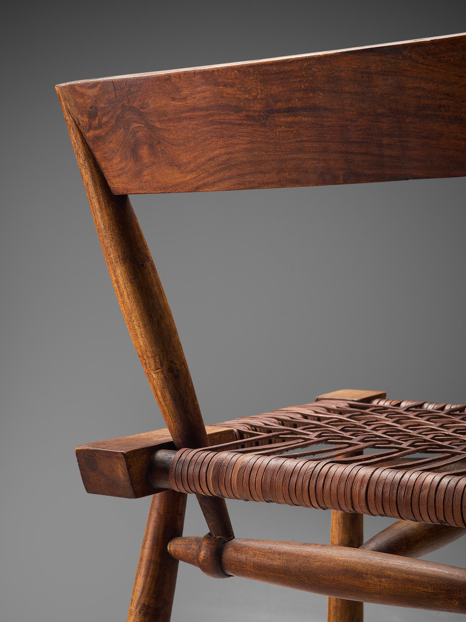 American Sculptural Side Chair with Woven Leather Seat