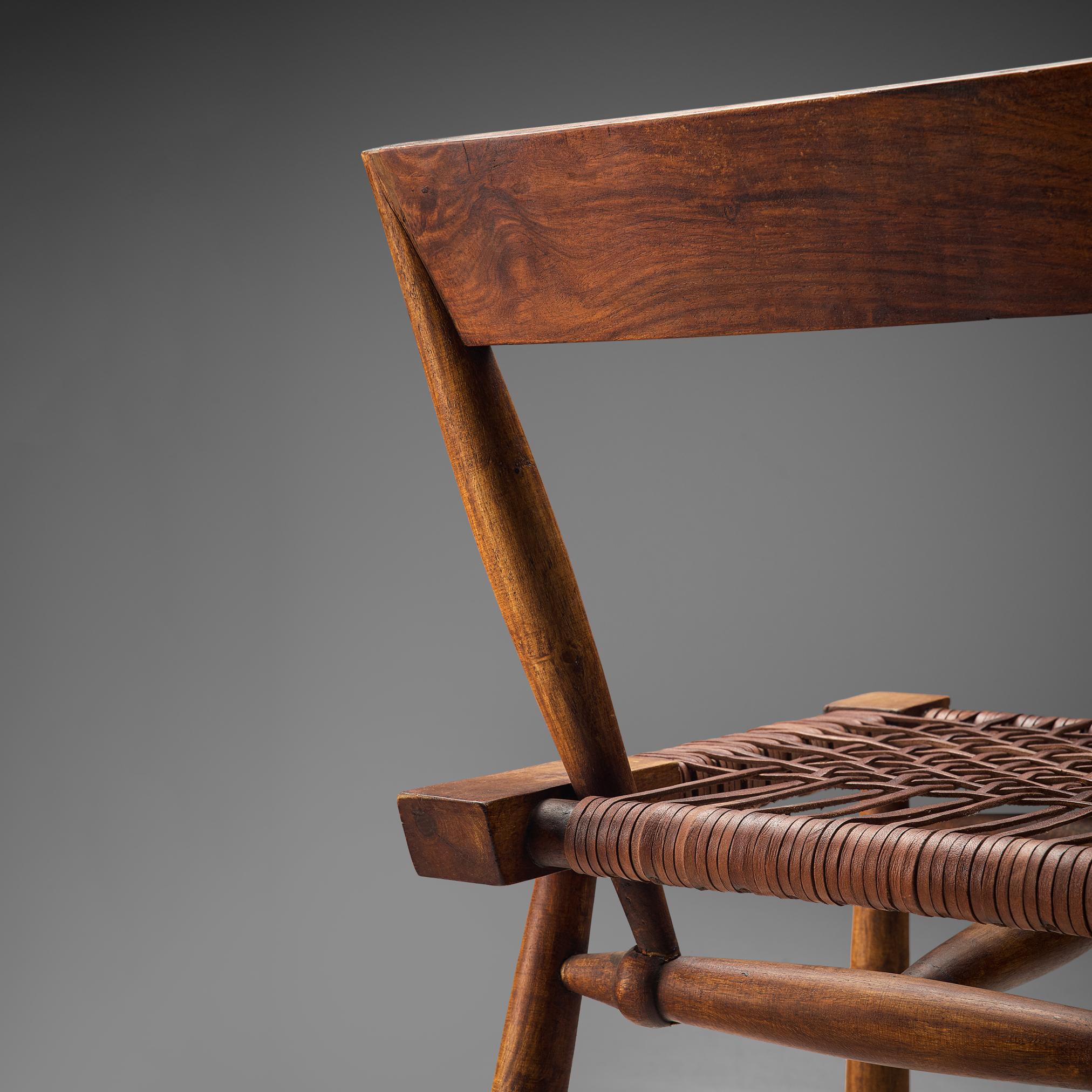 Mid-20th Century Sculptural Side Chair with Woven Leather Seat For Sale