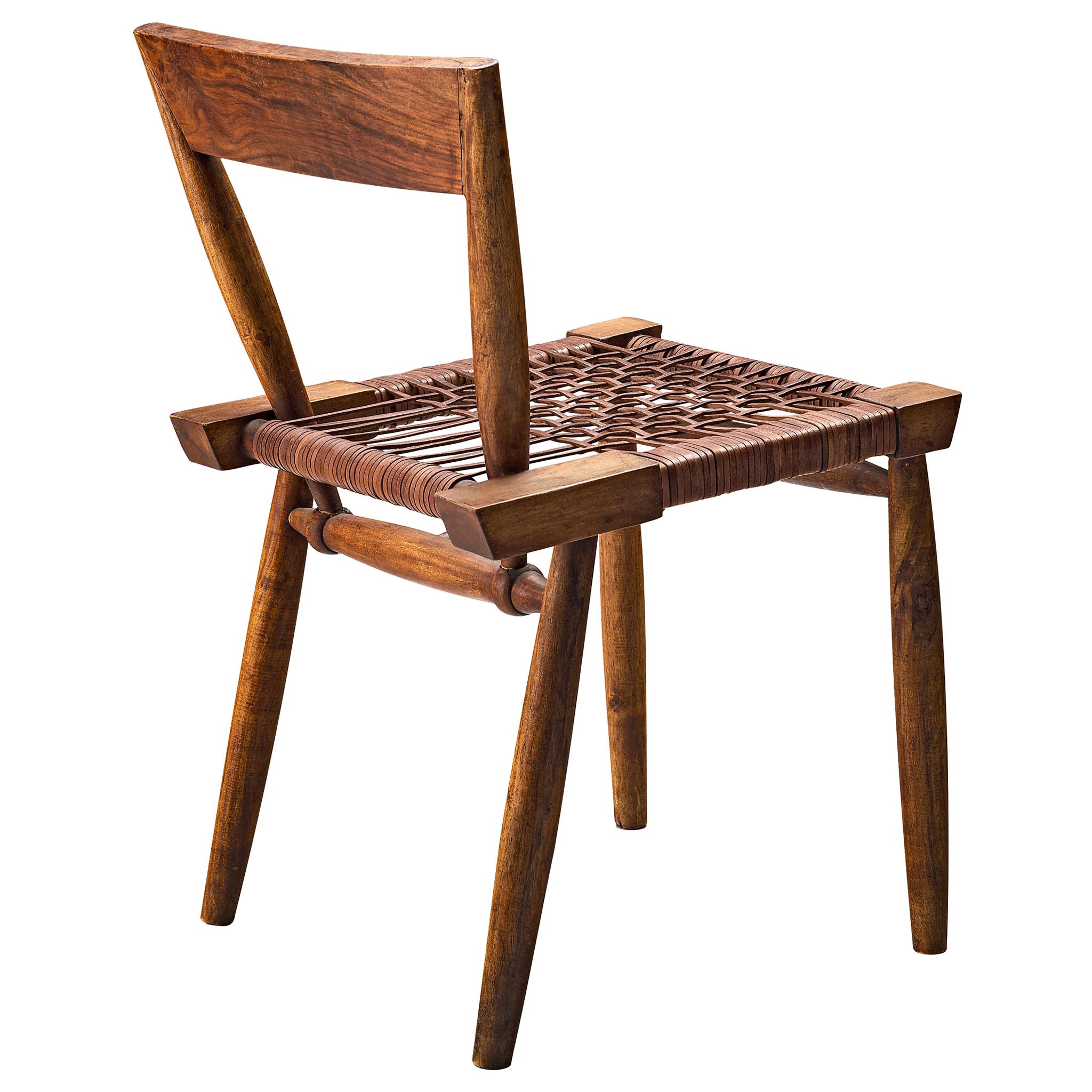 Sculptural Side Chair with Woven Leather Seat