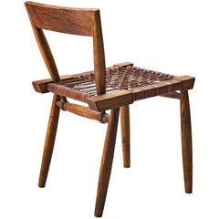Retro Sculptural Side Chair with Woven Leather Seat