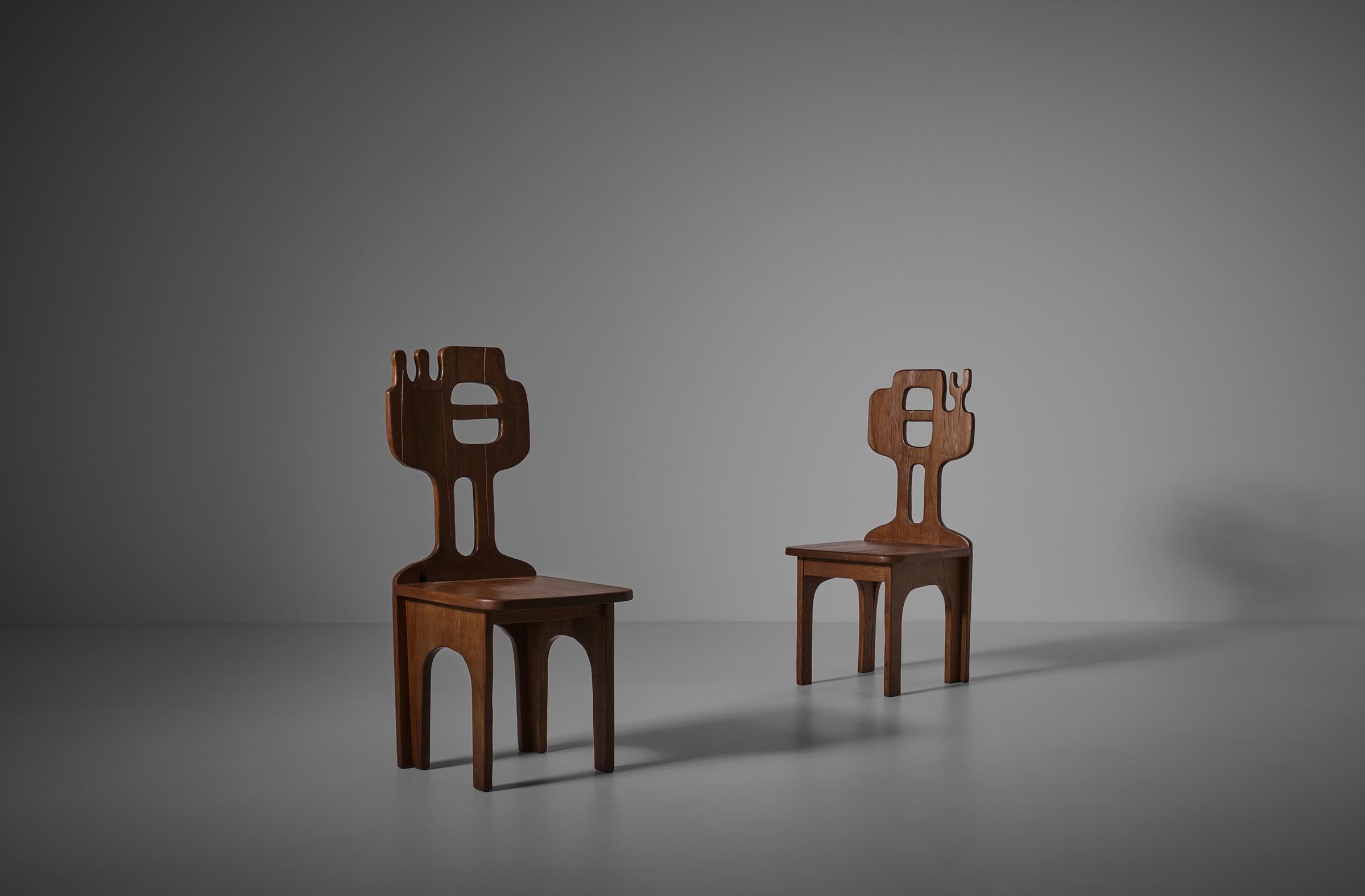 Oak Sculptural Side Chairs by Francesco Pasinato