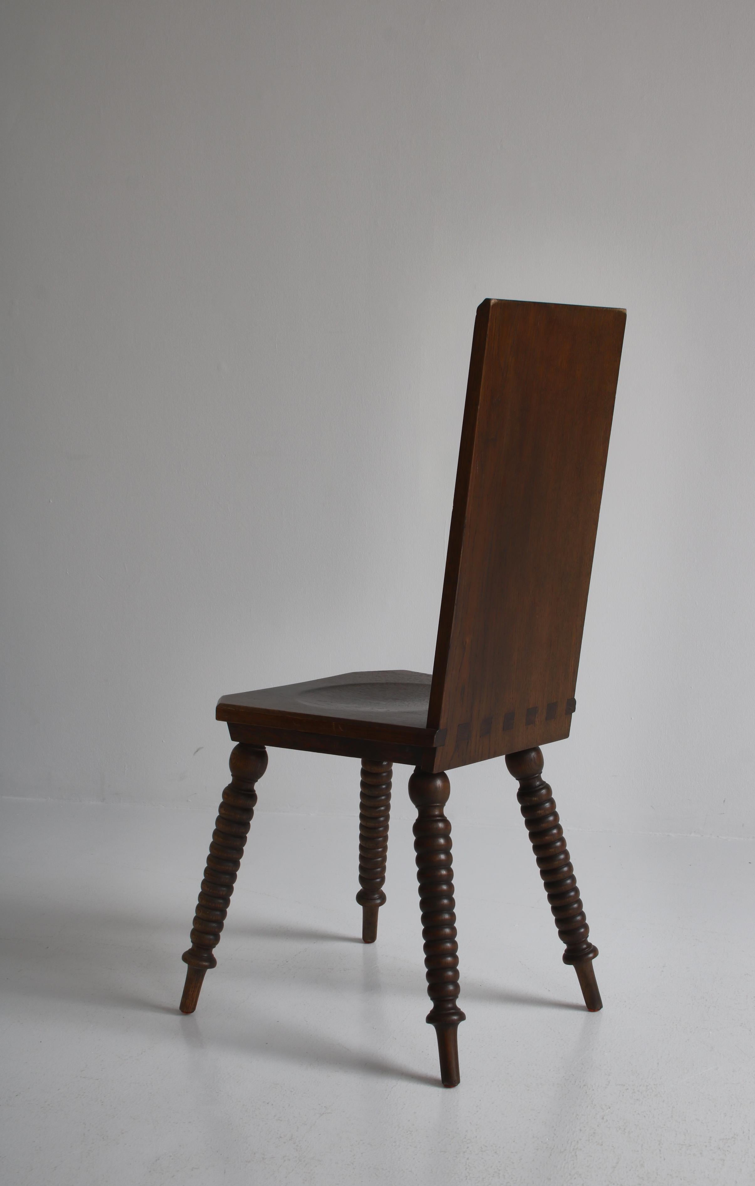 Danish Sculptural Side Chairs in Carved Dark Stained Oak by Scandinavian Cabinetmaker For Sale