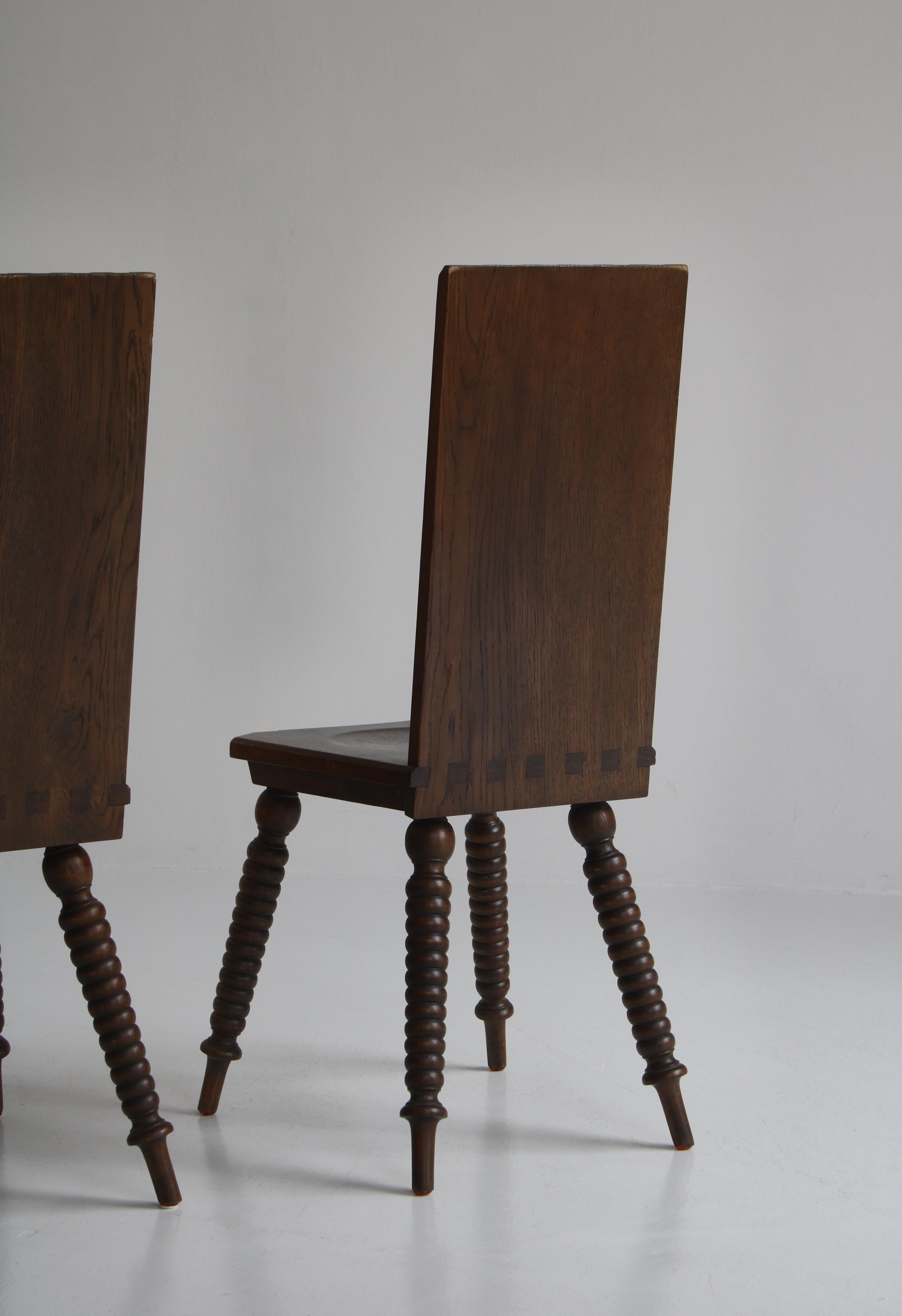 Sculptural Side Chairs in Carved Dark Stained Oak by Scandinavian Cabinetmaker For Sale 2
