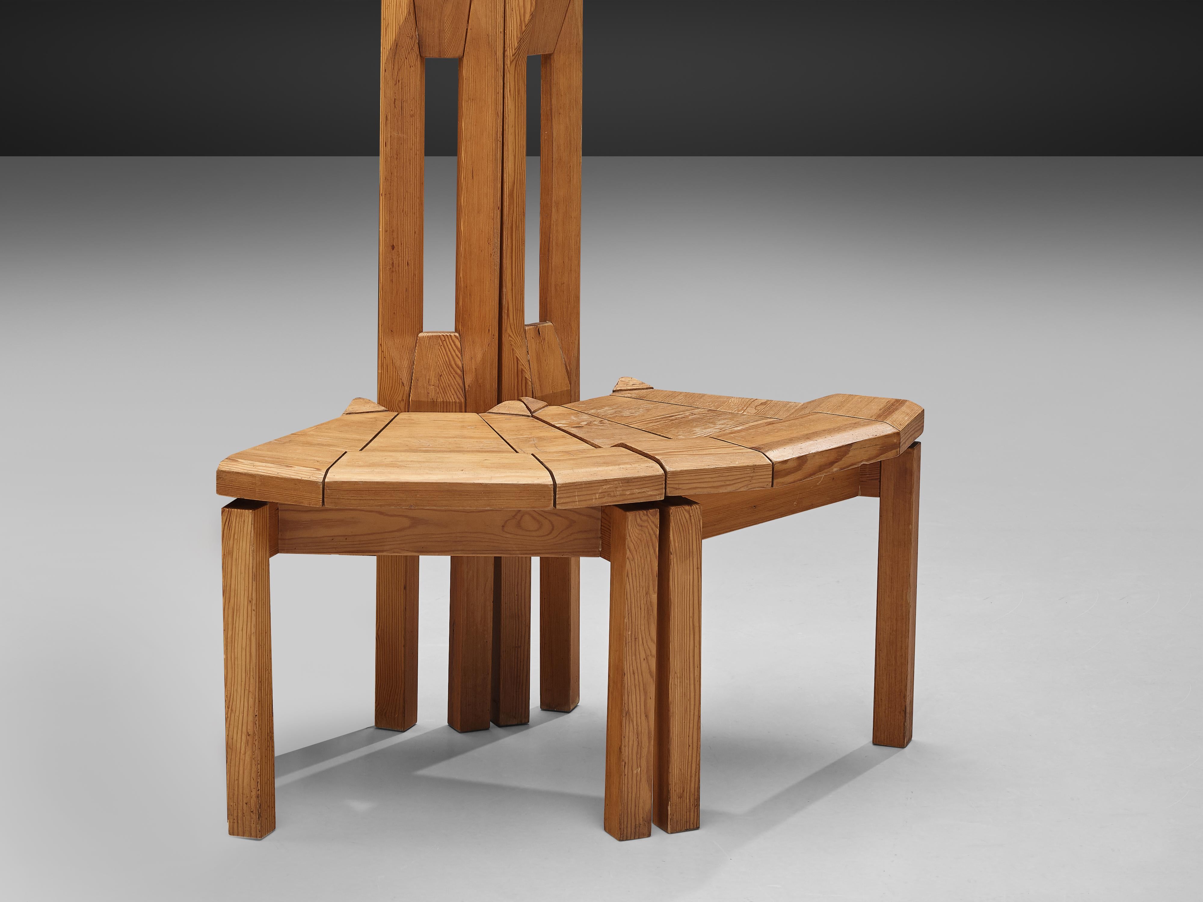 Sculptural Side Chairs in Solid Pine by Laukaan Puu 4