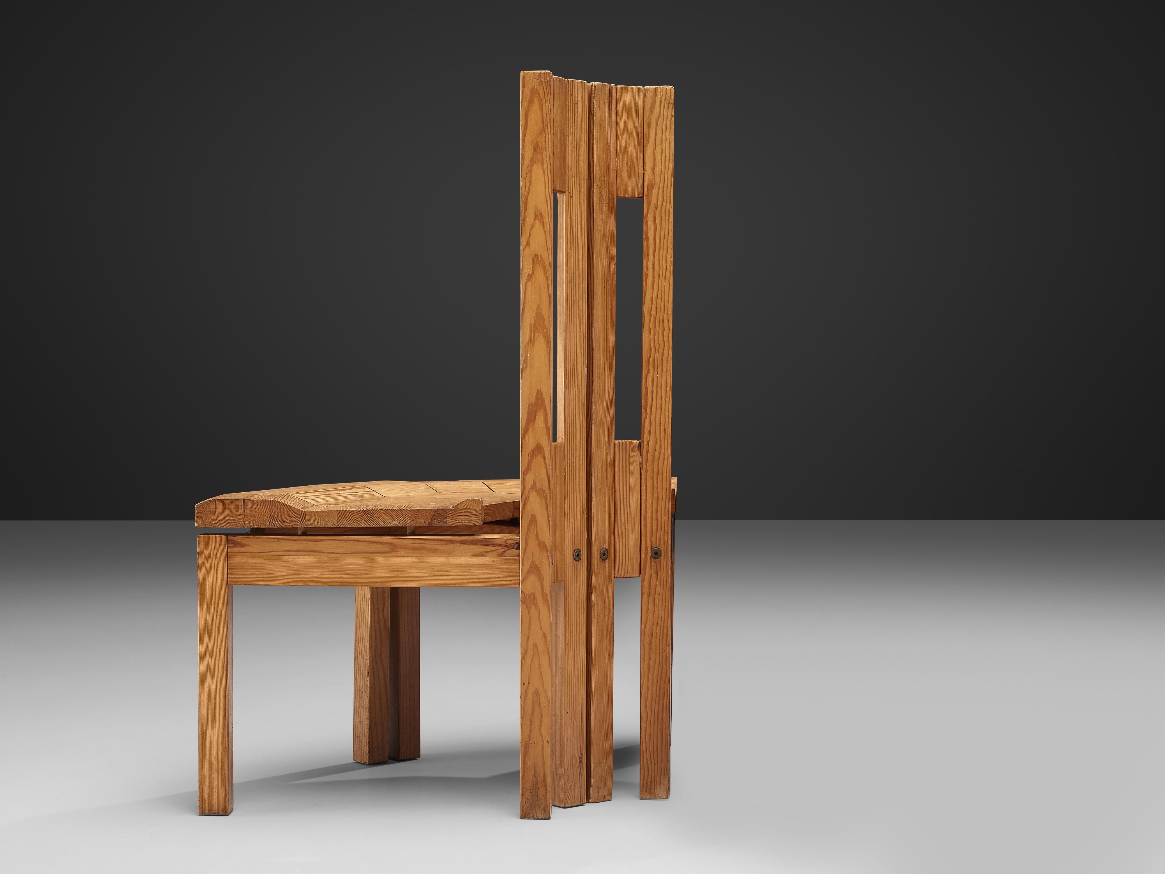 Finnish Sculptural Side Chairs in Solid Pine by Laukaan Puu