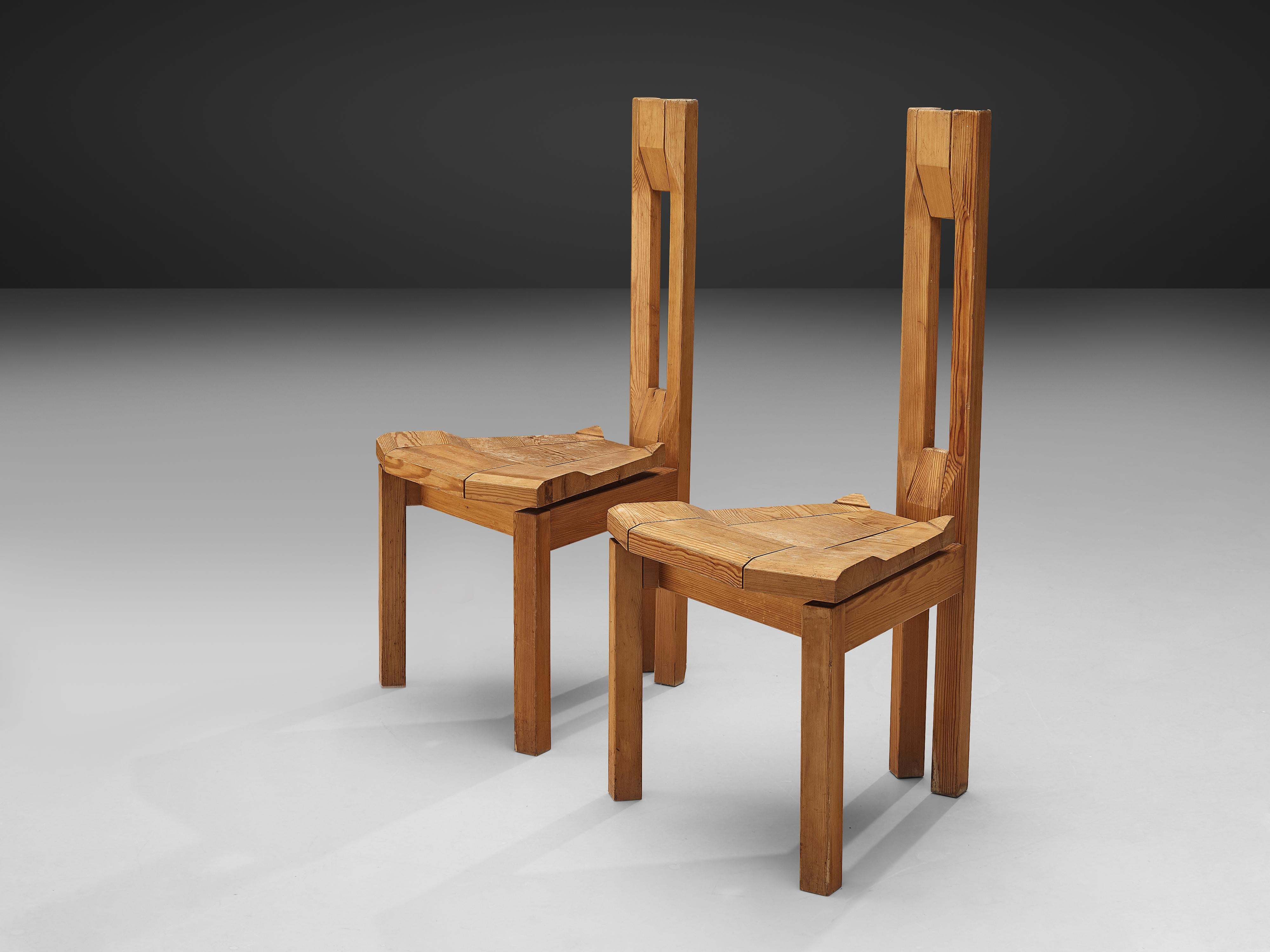 Sculptural Side Chairs in Solid Pine by Laukaan Puu In Good Condition In Waalwijk, NL