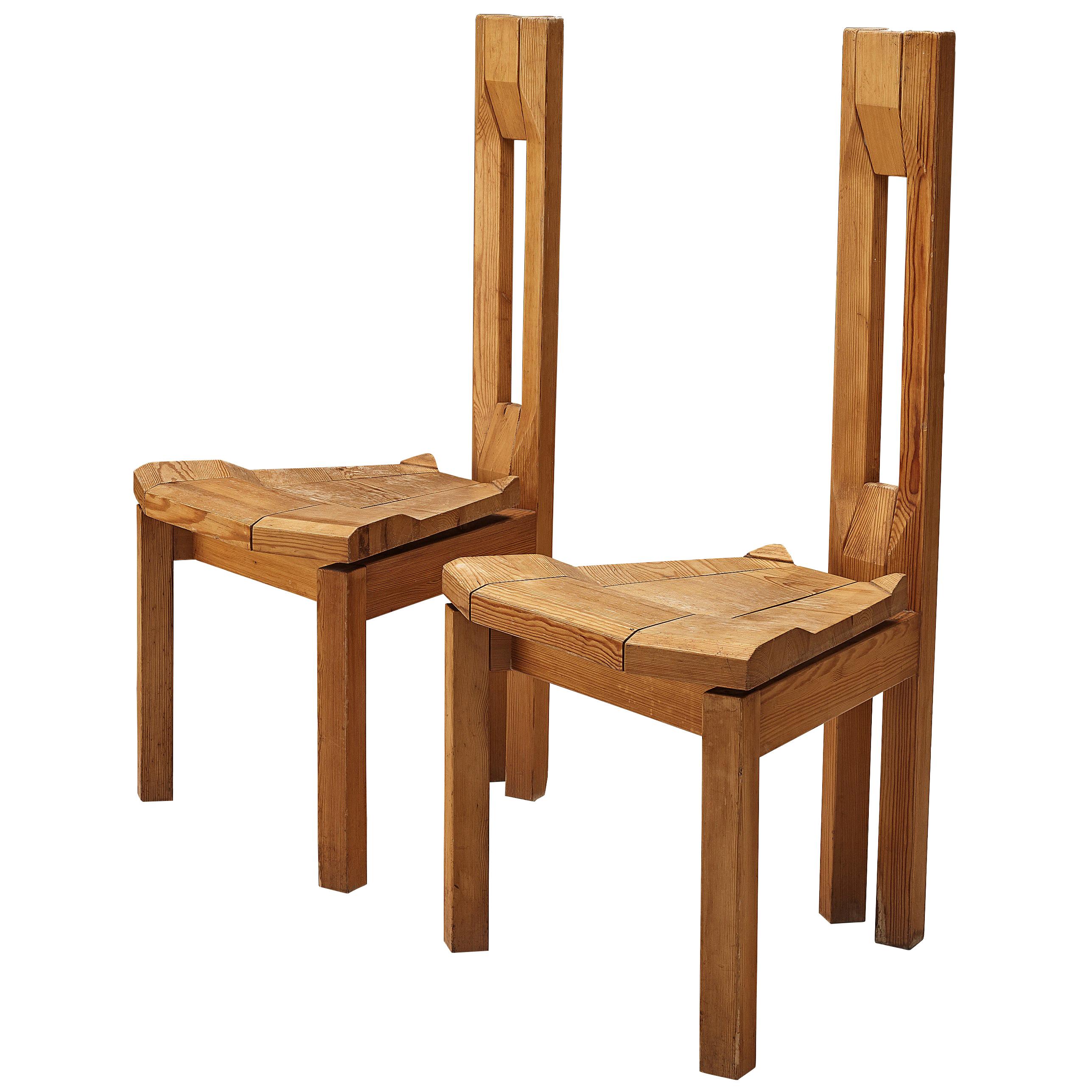 Sculptural Side Chairs in Solid Pine by Laukaan Puu