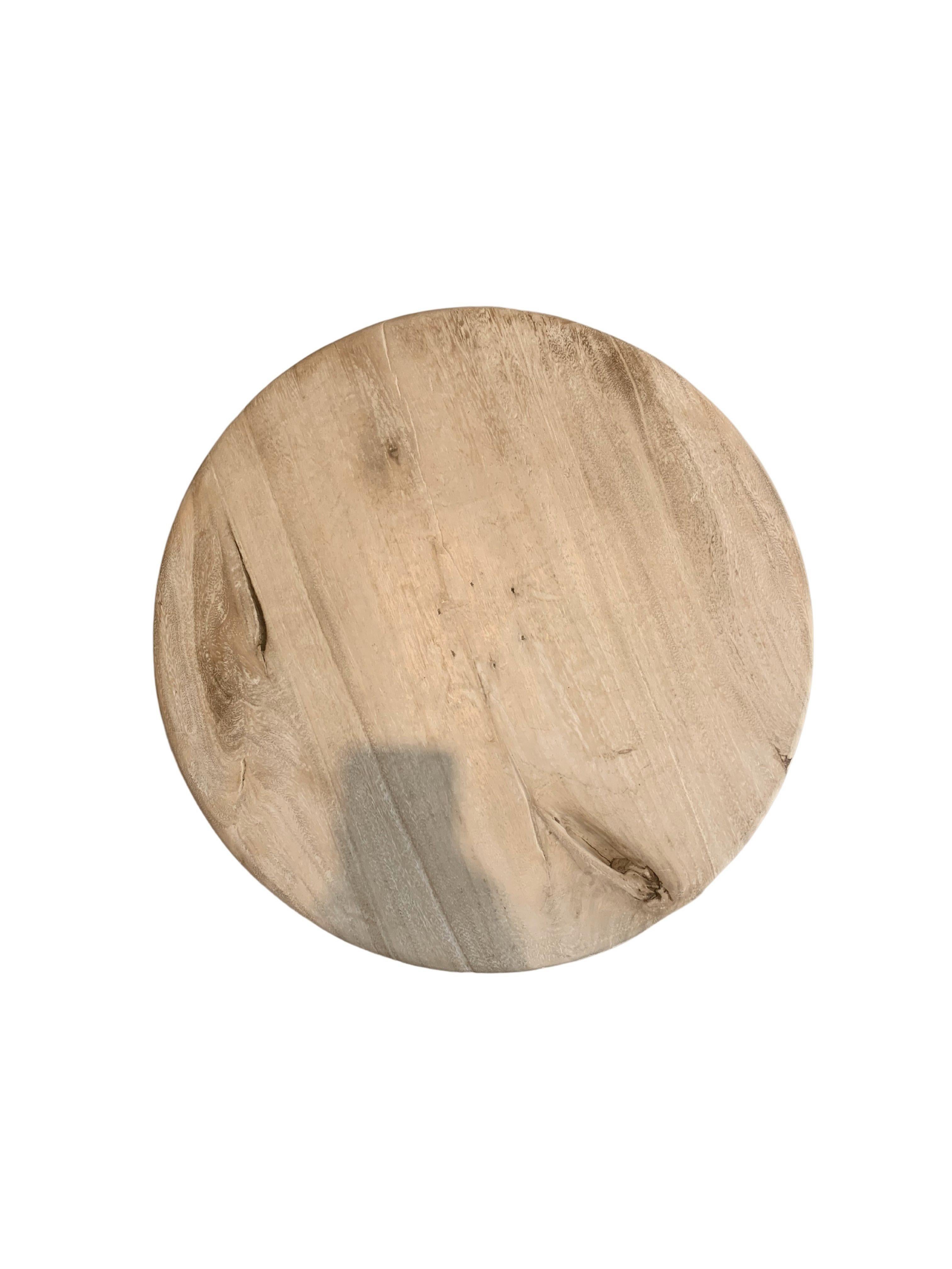 Organic Modern Sculptural Side Table Crafted from Mango Wood, Bleach Finish For Sale