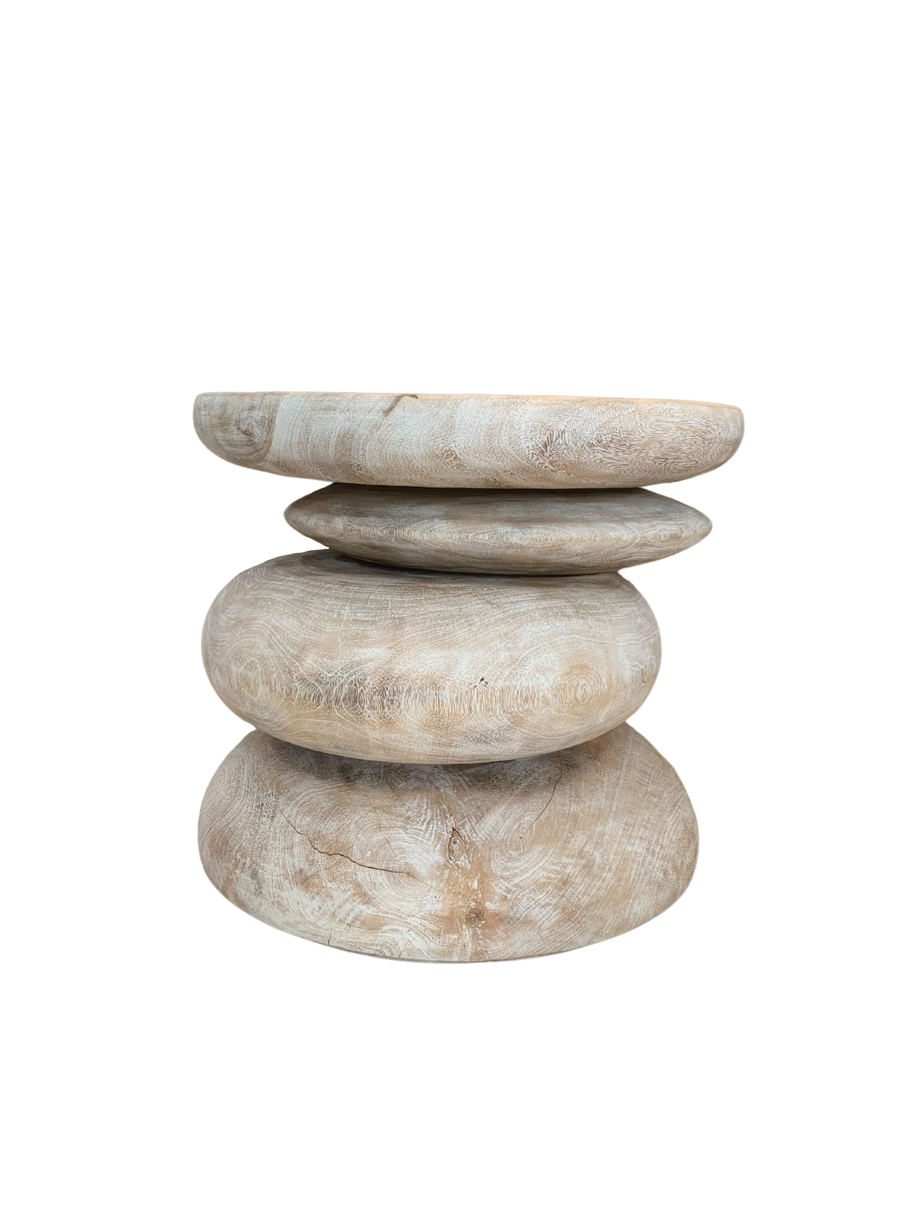 Indonesian Sculptural Side Table Crafted from Mango Wood, Bleach Finish For Sale