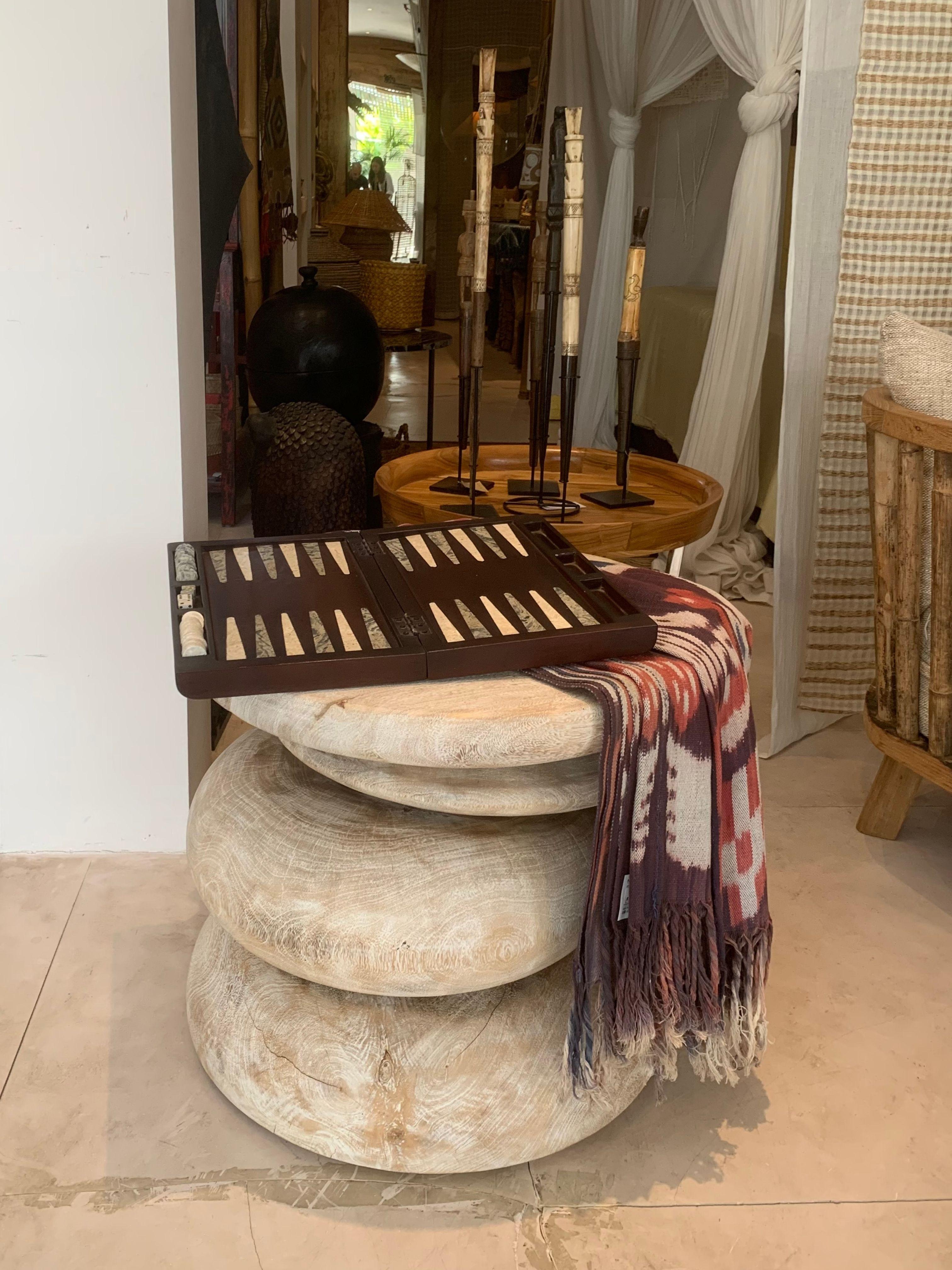 Hand-Crafted Sculptural Side Table Crafted from Mango Wood, Bleach Finish For Sale