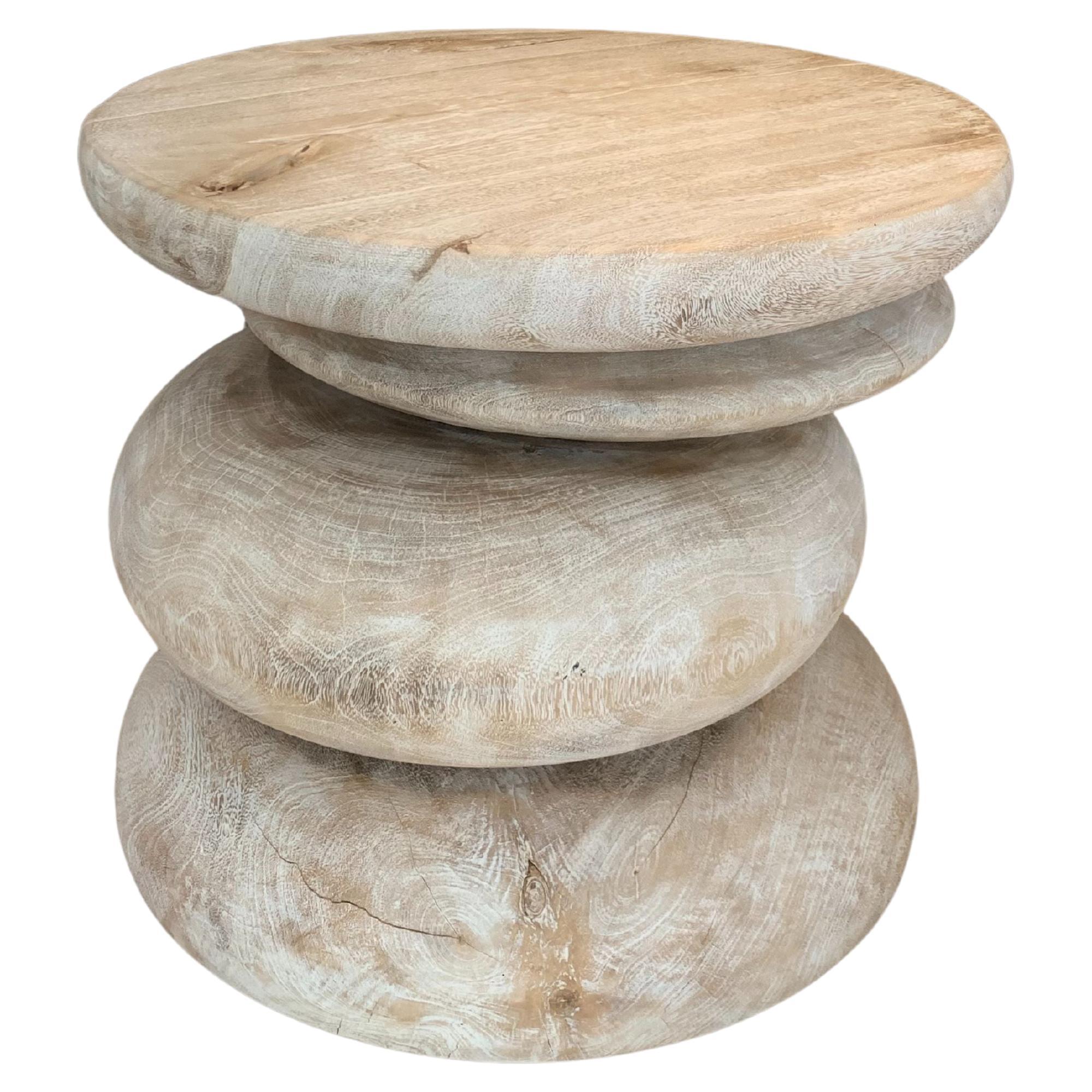 Sculptural Side Table Crafted from Mango Wood, Bleach Finish For Sale
