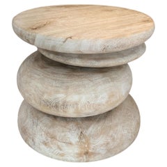 Sculptural Side Table Crafted from Mango Wood, Bleach Finish
