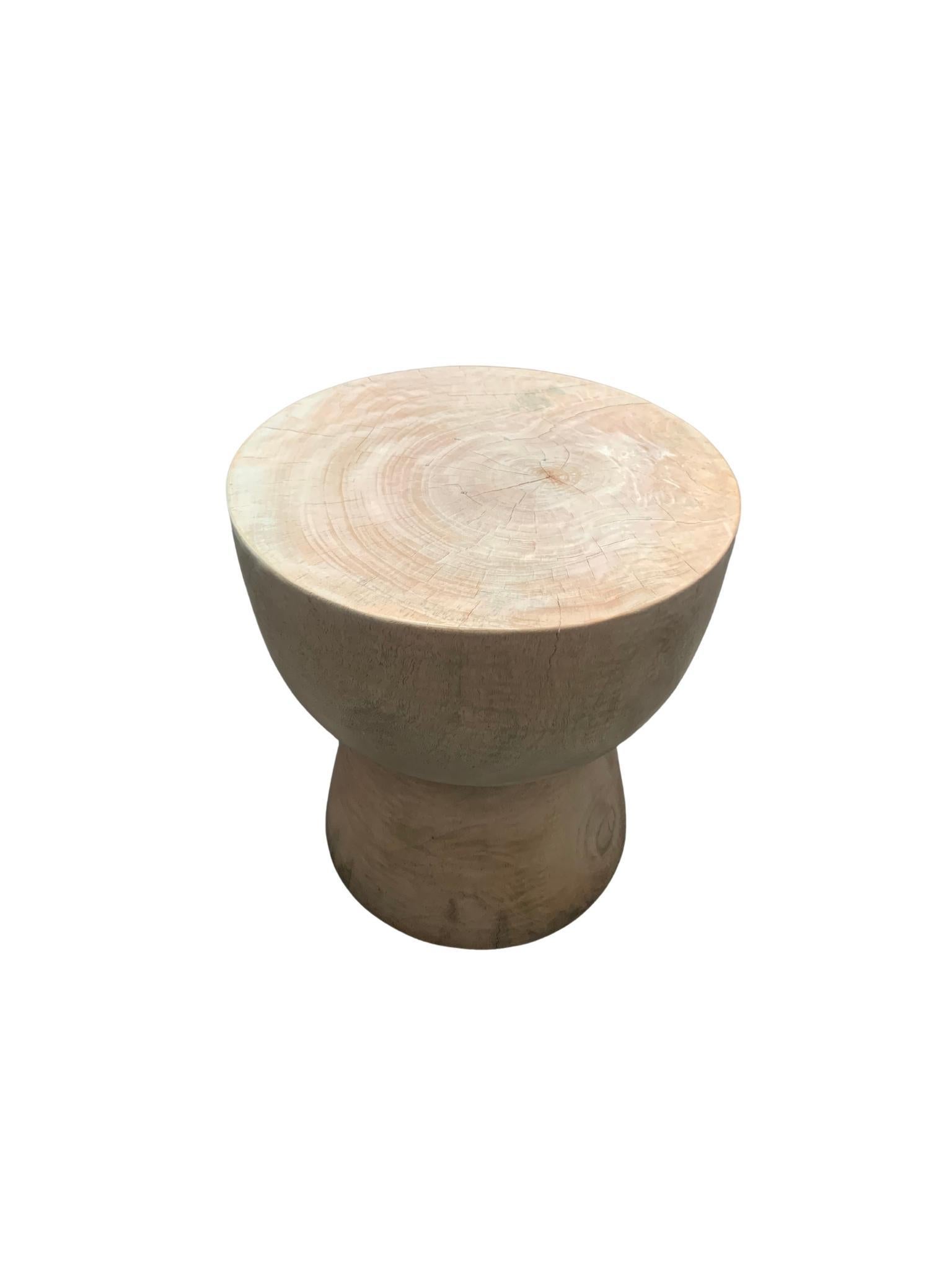 Organic Modern Sculptural Side Table Crafted from Mango Wood, Bleached Finish For Sale