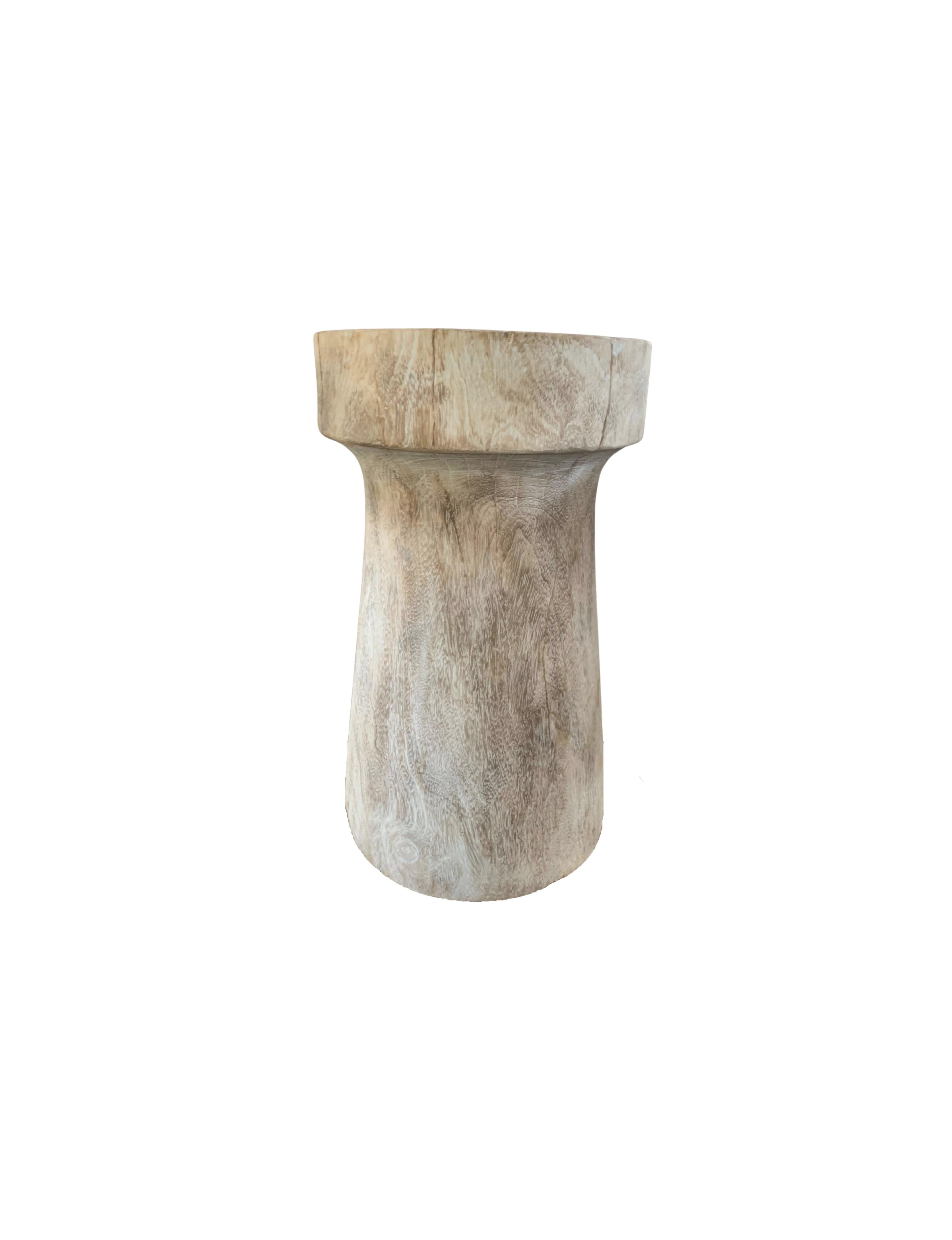 Organic Modern Sculptural Side Table Crafted from Mango Wood, Bleached Finish For Sale