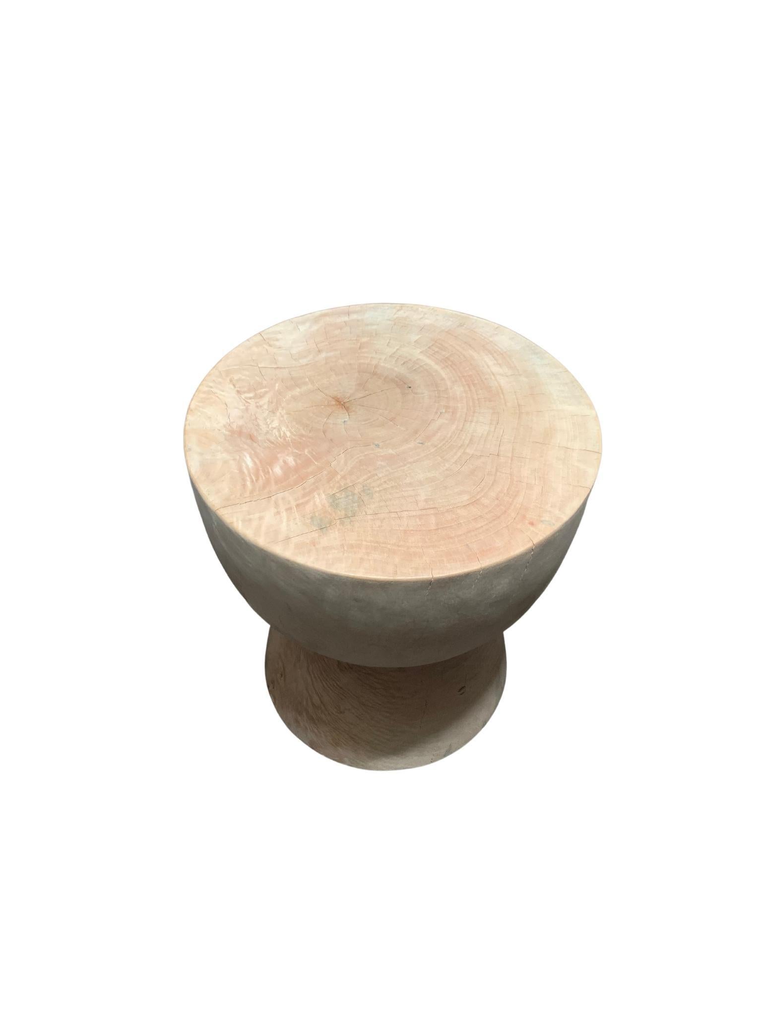 Hand-Crafted Sculptural Side Table Crafted from Mango Wood, Bleached Finish For Sale