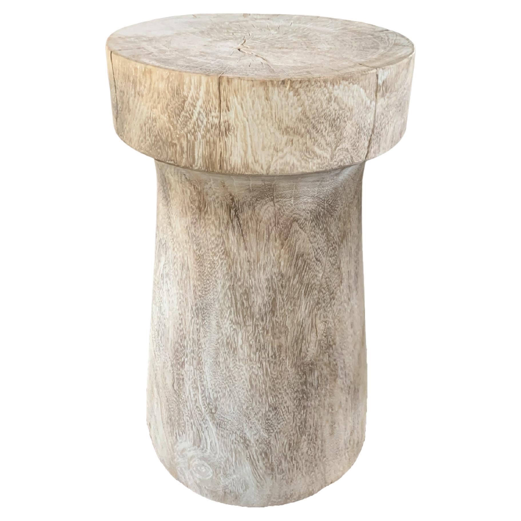 Sculptural Side Table Crafted from Mango Wood, Bleached Finish For Sale
