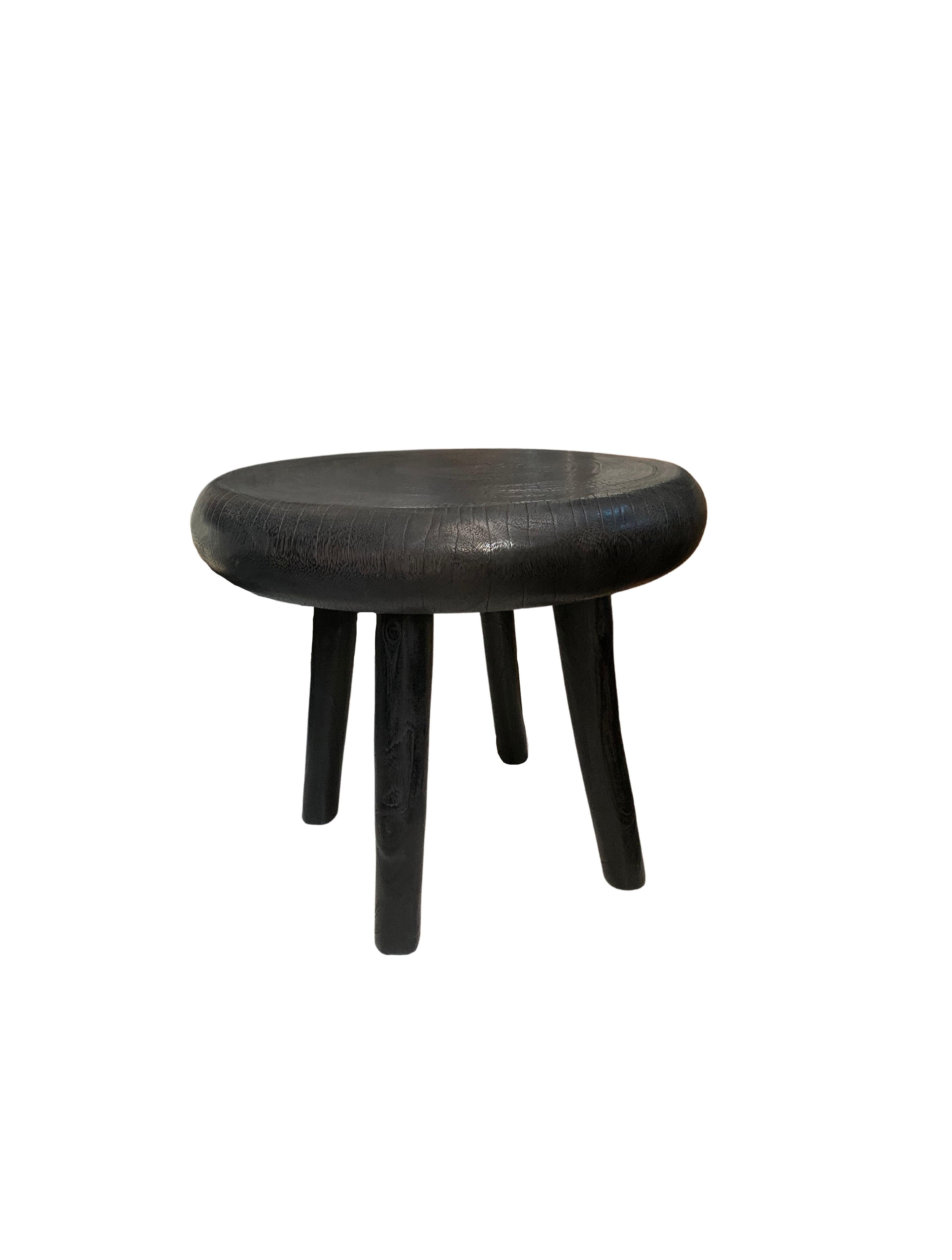 Indonesian Sculptural Side Table Crafted from Mango Wood & Burnt, Black Finish For Sale