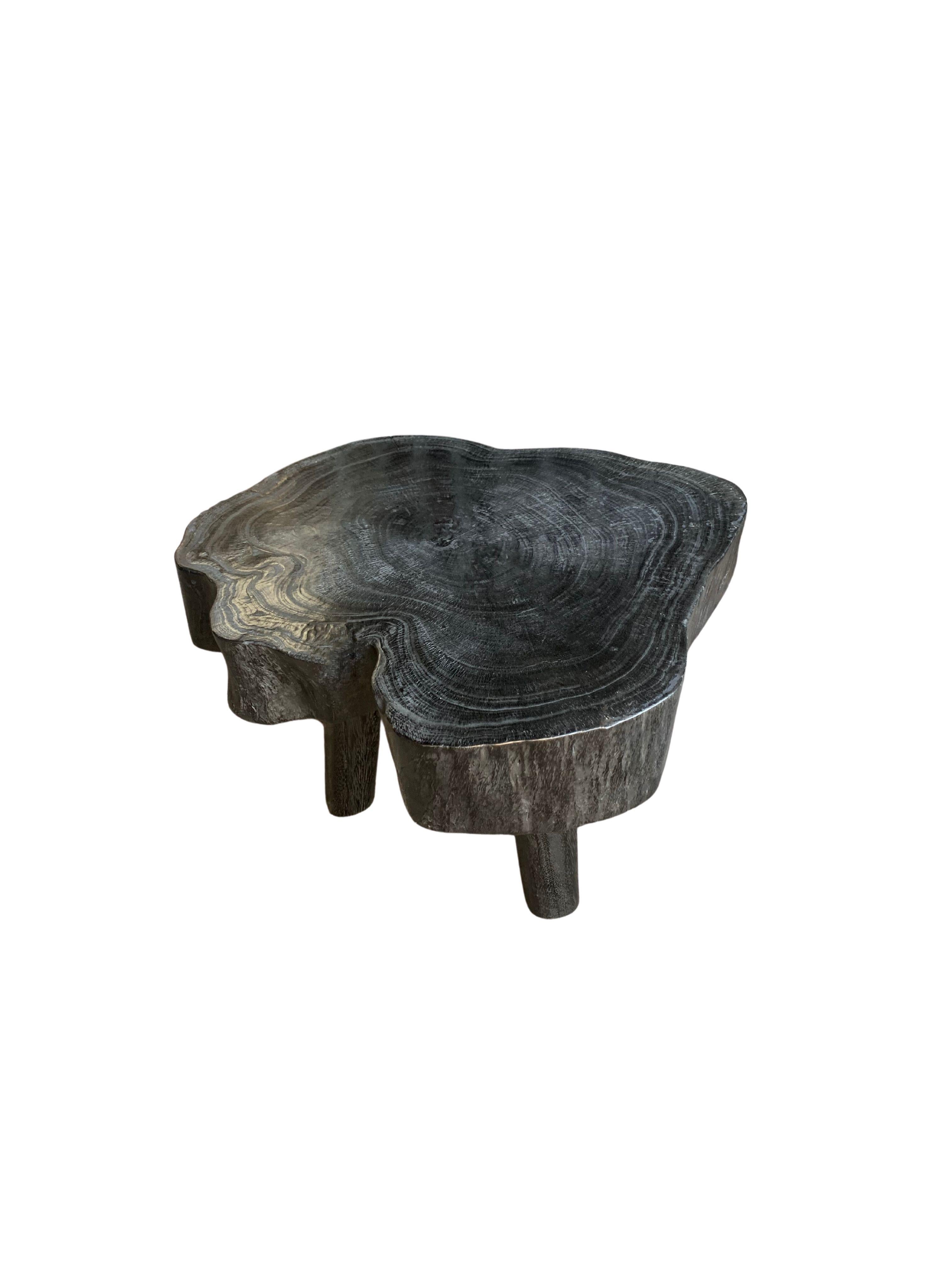 Indonesian Sculptural Side Table Crafted from Mango Wood & Burnt, Black Finish For Sale