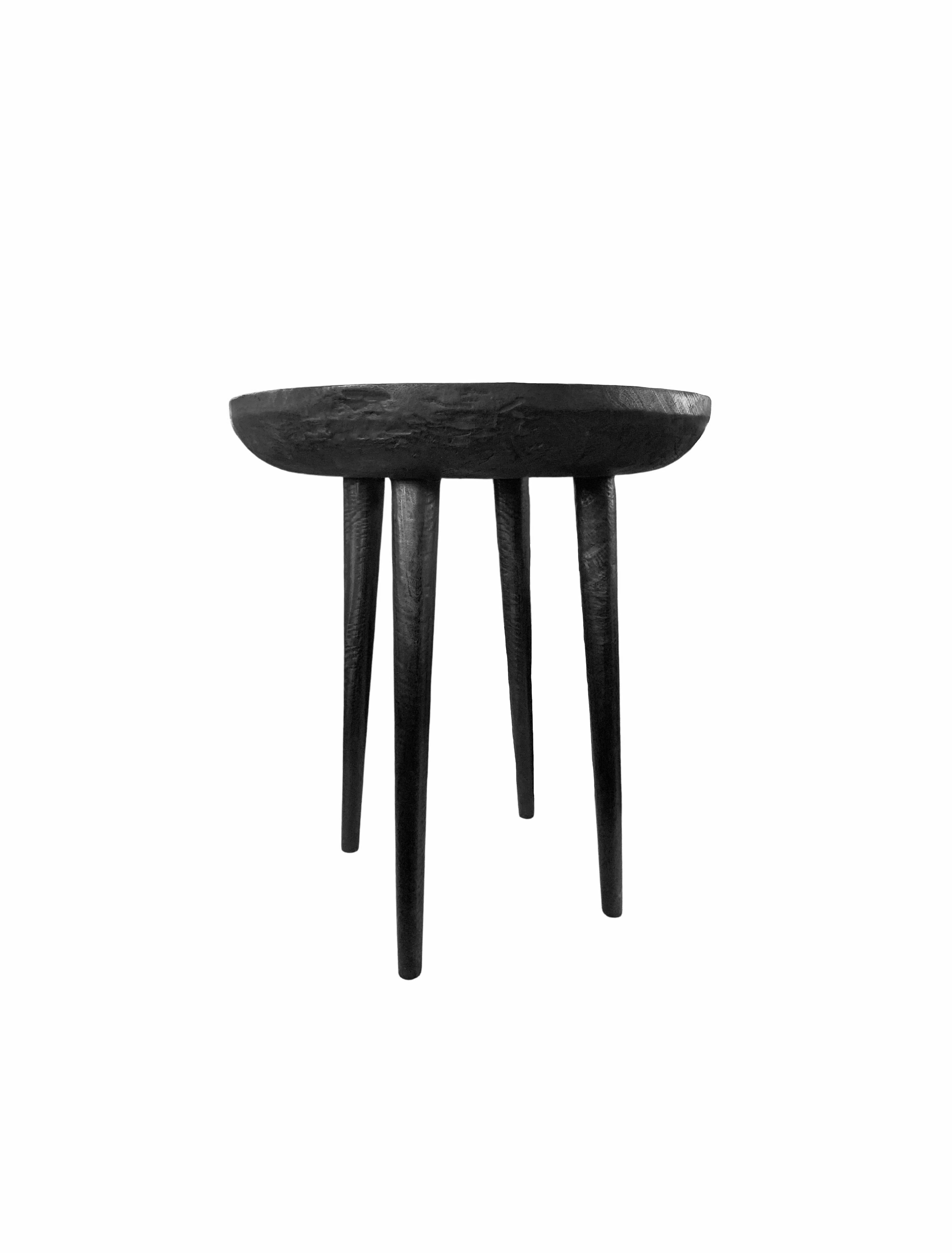 Organic Modern Sculptural Side Table Crafted from Mango Wood & Burnt, Black Finish For Sale