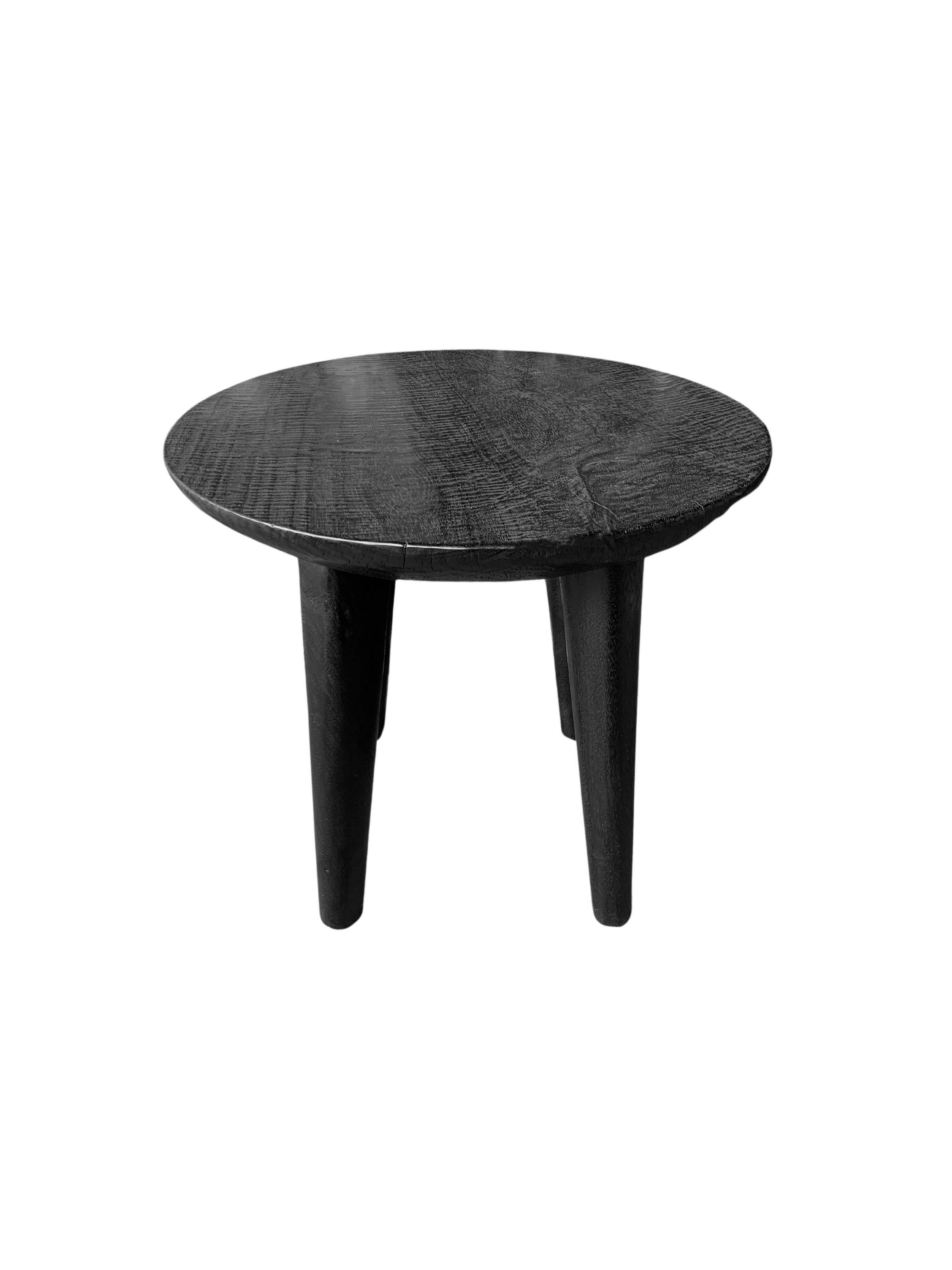 Organic Modern Sculptural Side Table Crafted from Mango Wood & Burnt, Black Finish For Sale