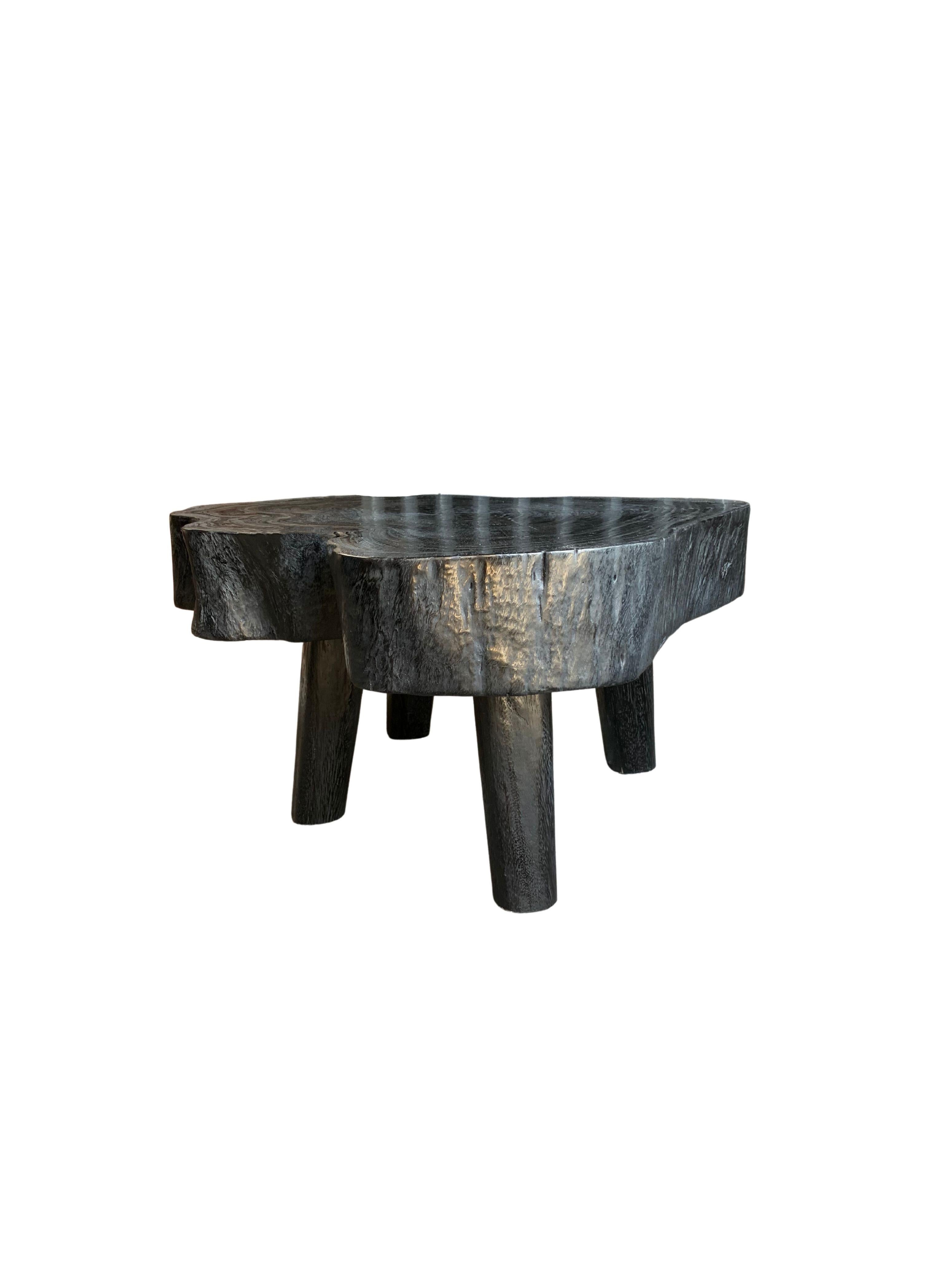 Hand-Crafted Sculptural Side Table Crafted from Mango Wood & Burnt, Black Finish For Sale