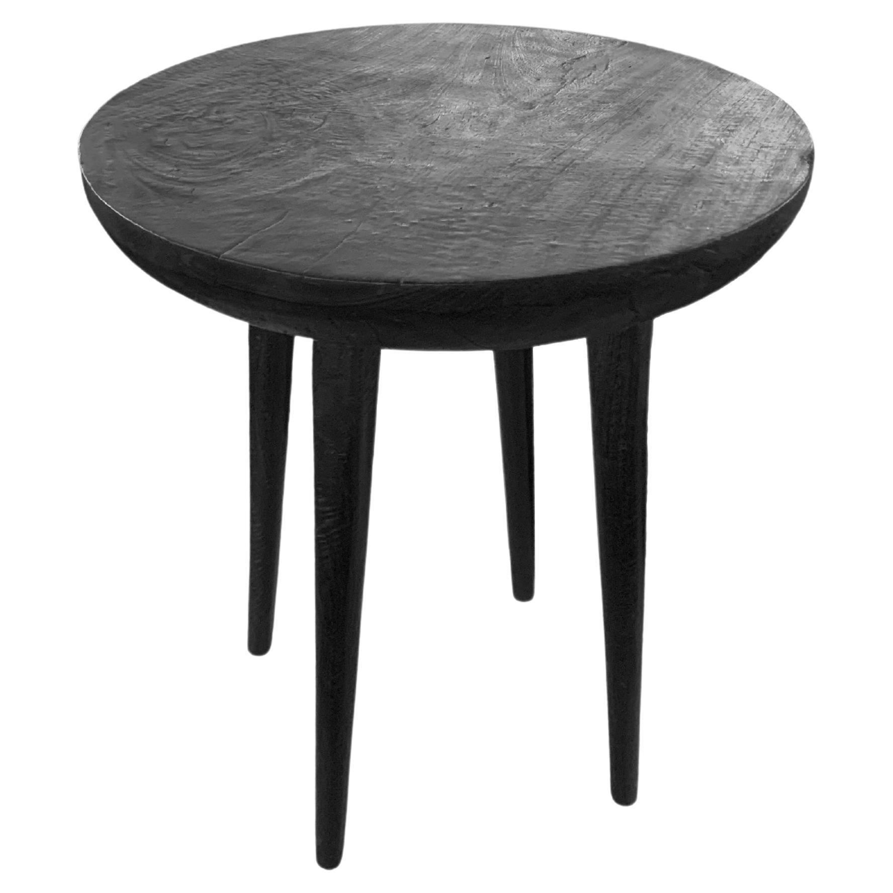 Sculptural Side Table Crafted from Mango Wood & Burnt, Black Finish For Sale