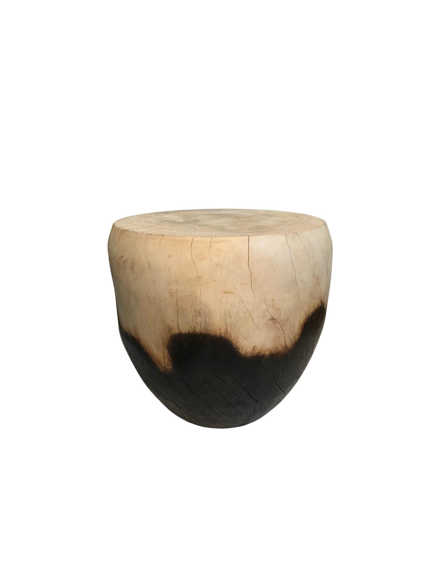 Indonesian Sculptural Side Table Crafted from Mango Wood, Burnt & Bleached Finish For Sale