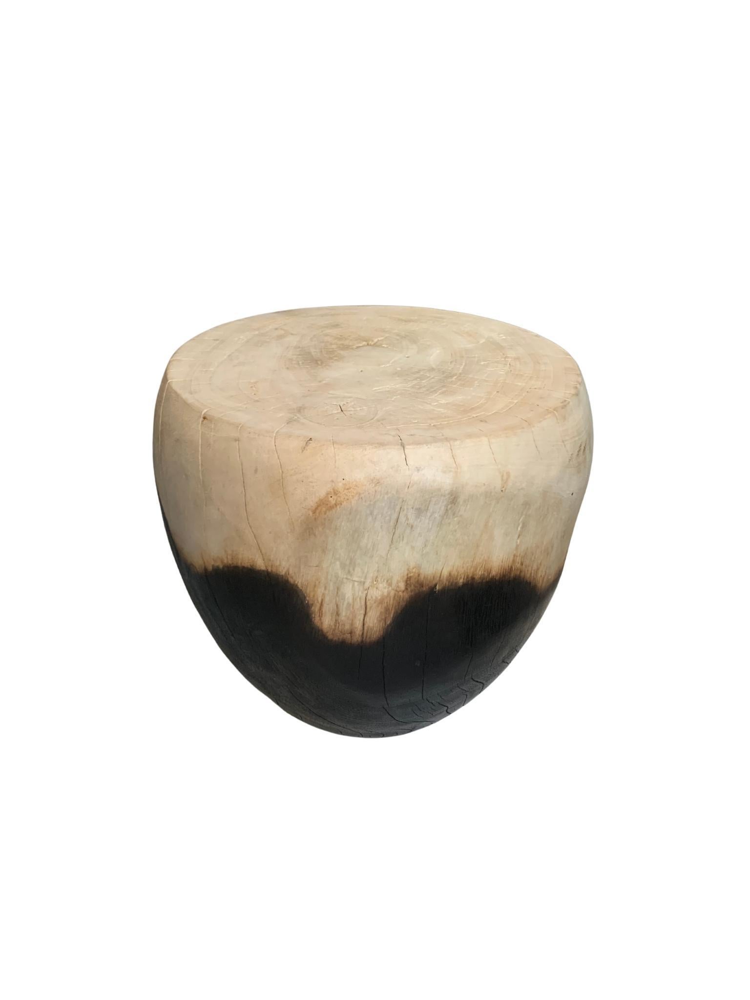Hand-Crafted Sculptural Side Table Crafted from Mango Wood, Burnt & Bleached Finish For Sale