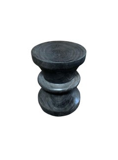 Sculptural Side Table Crafted from Mango Wood & Burnt Finish