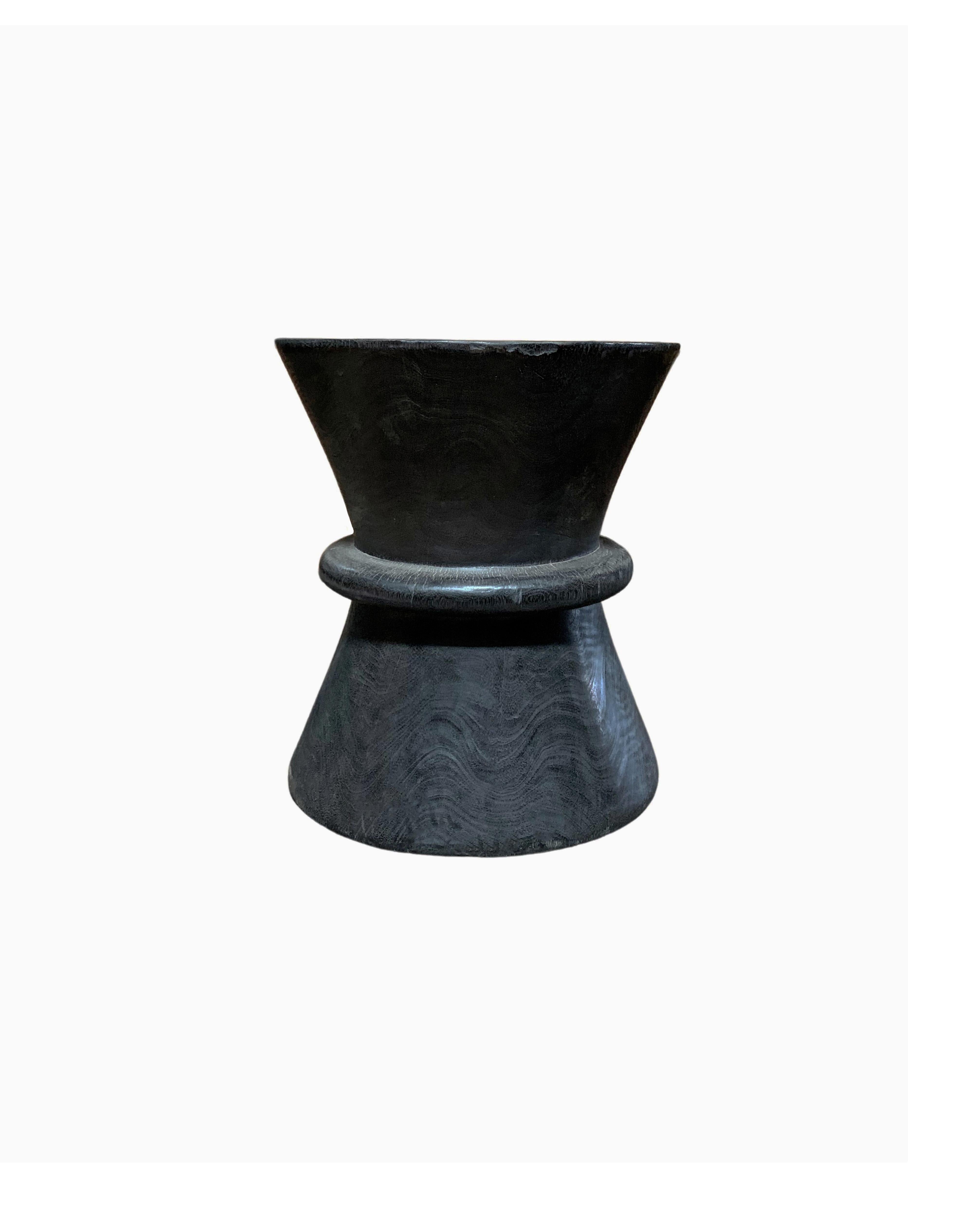 Organic Modern Sculptural Side Table Crafted from Mango Wood & Burnt Finish For Sale