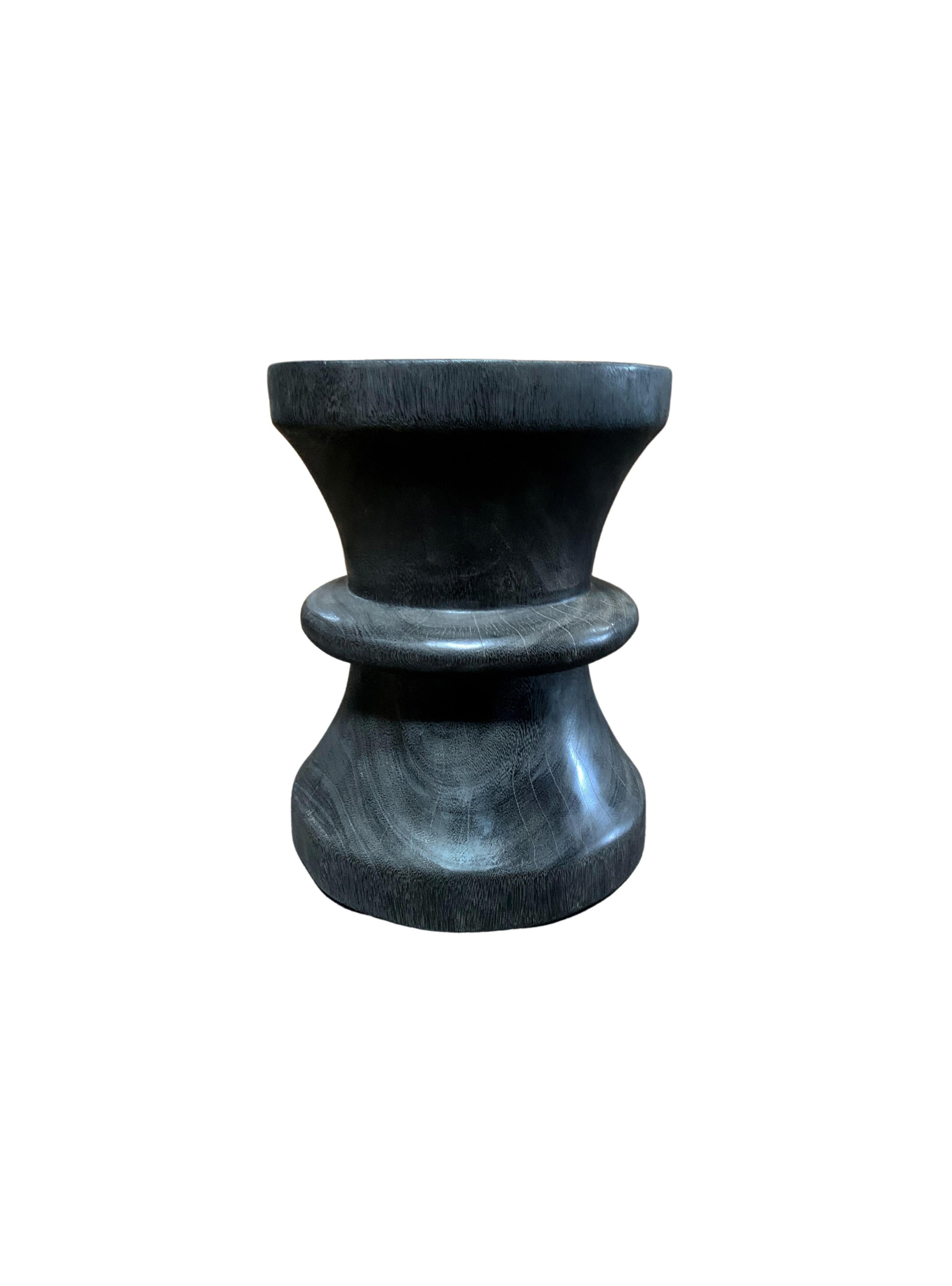 Organic Modern Sculptural Side Table Crafted from Mango Wood & Burnt Finish For Sale