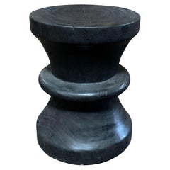 Sculptural Side Table Crafted from Mango Wood & Burnt Finish