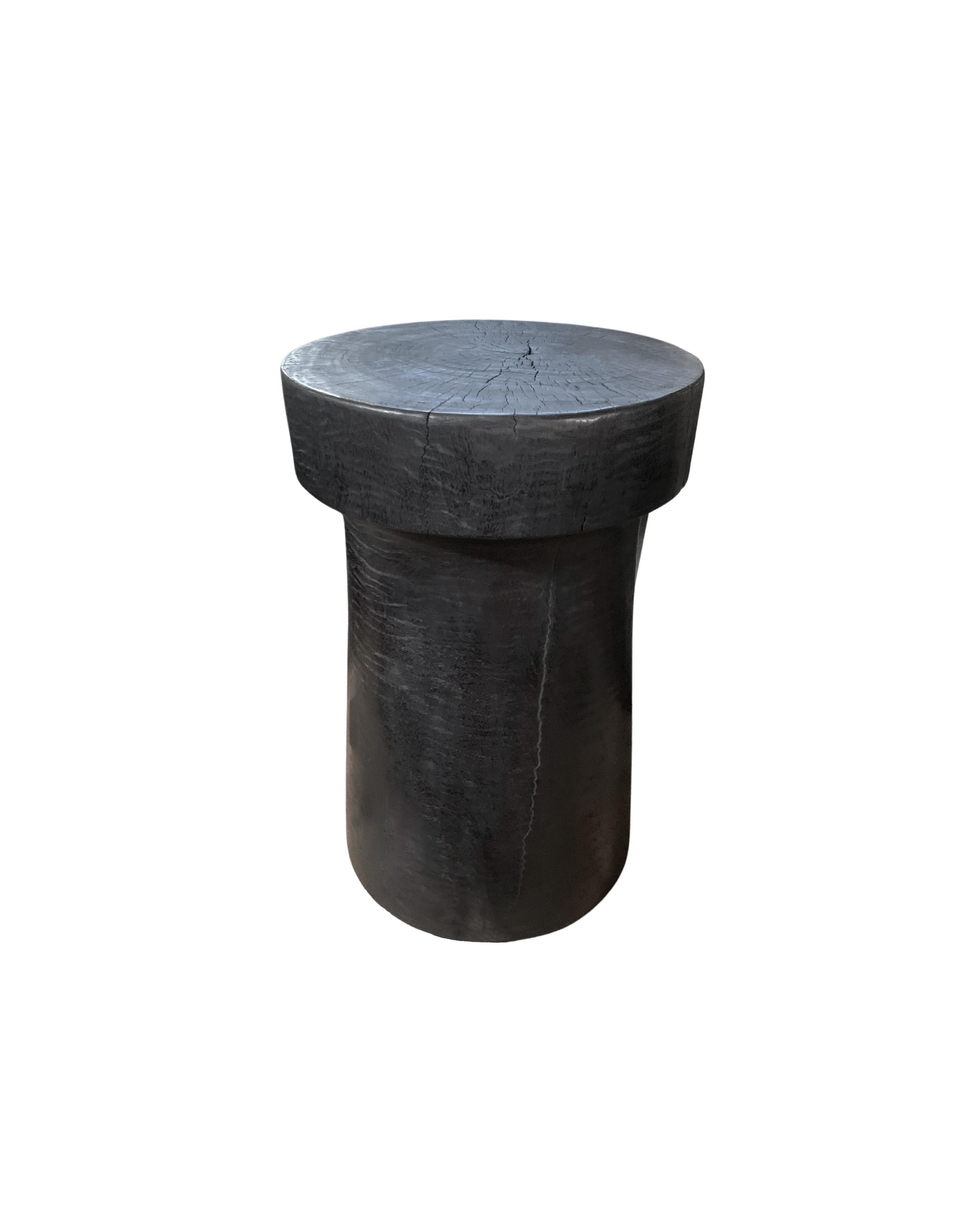 Organic Modern Sculptural Side Table Crafted from Mango Wood, Burnt Finish For Sale