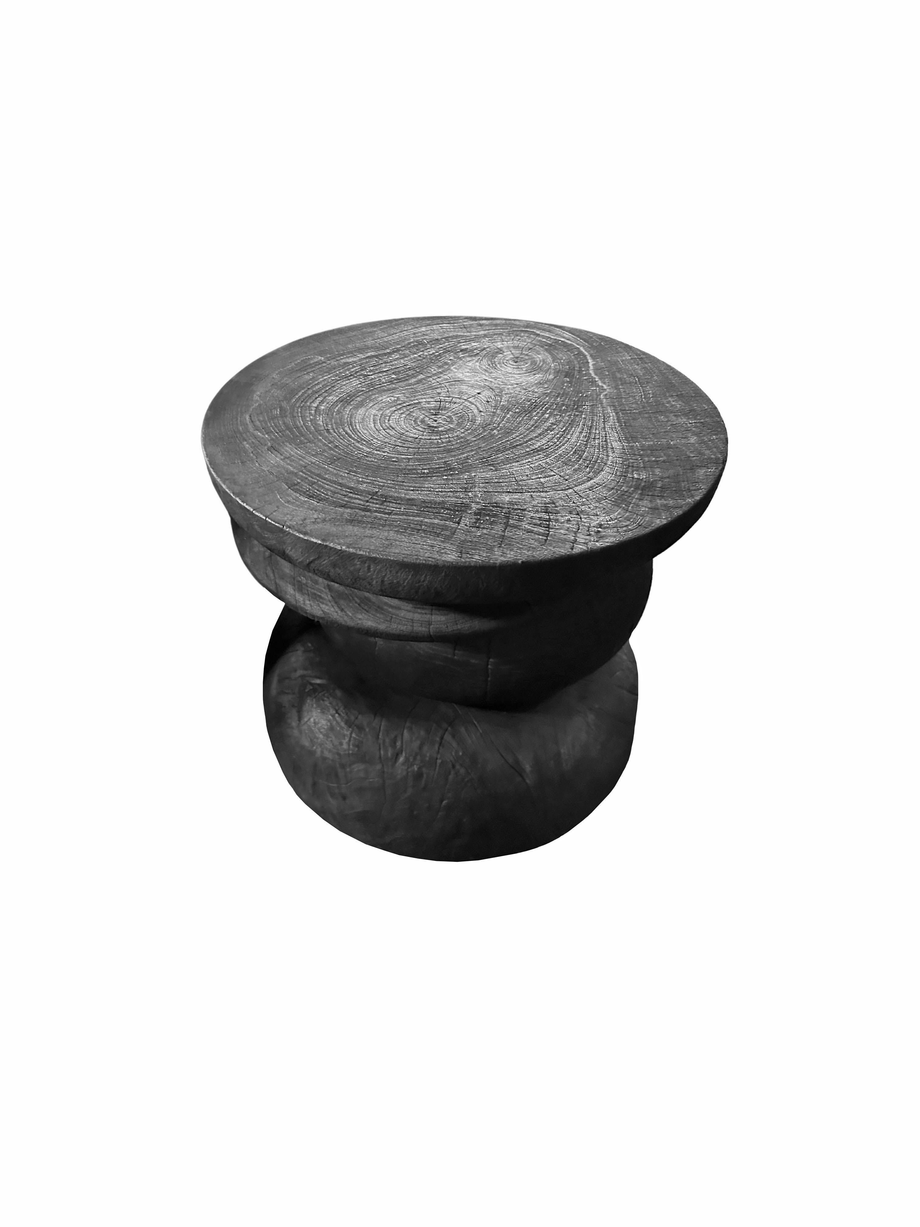 Organic Modern Sculptural Side Table Crafted from Mango Wood, Burnt Finish For Sale