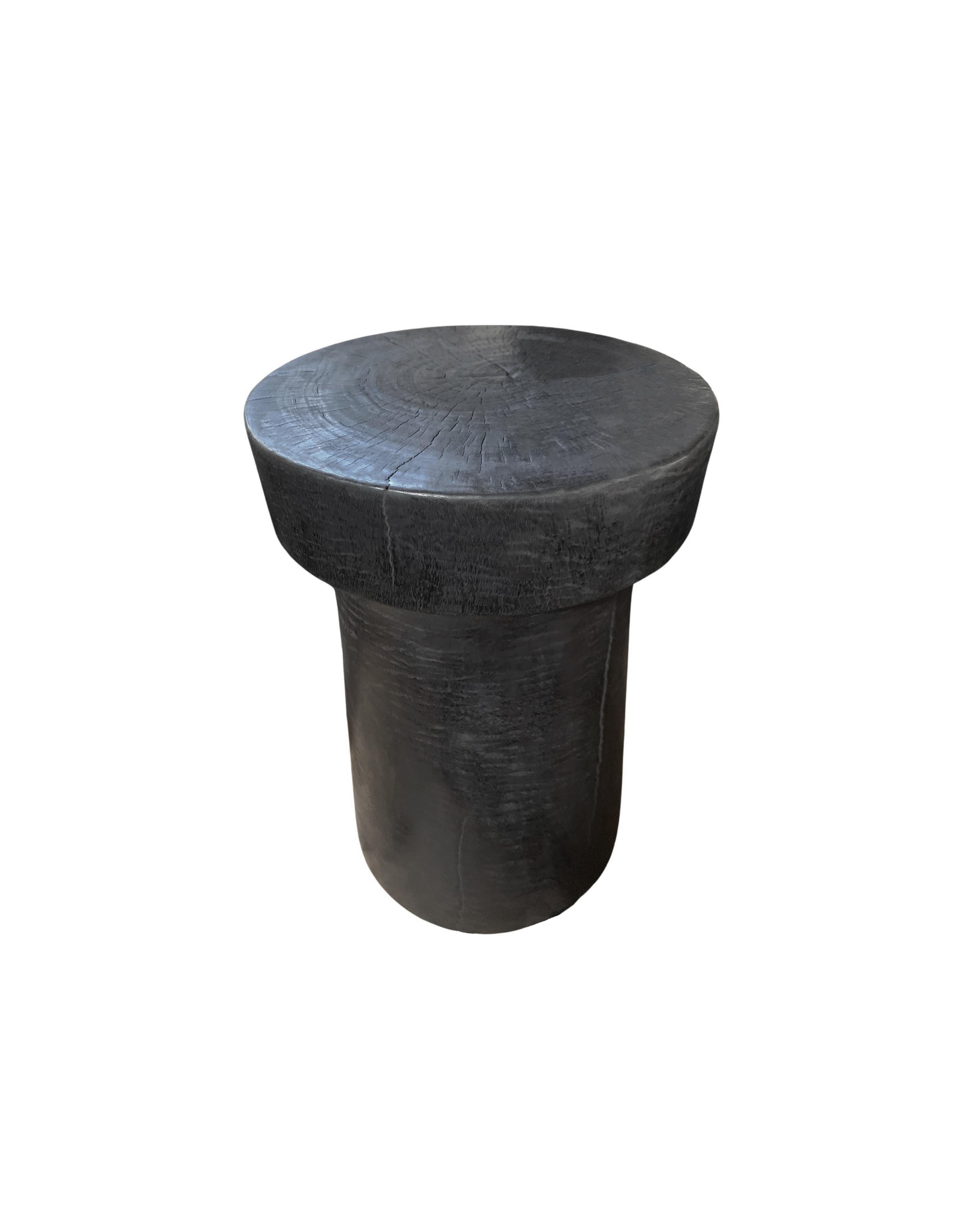 Indonesian Sculptural Side Table Crafted from Mango Wood, Burnt Finish For Sale