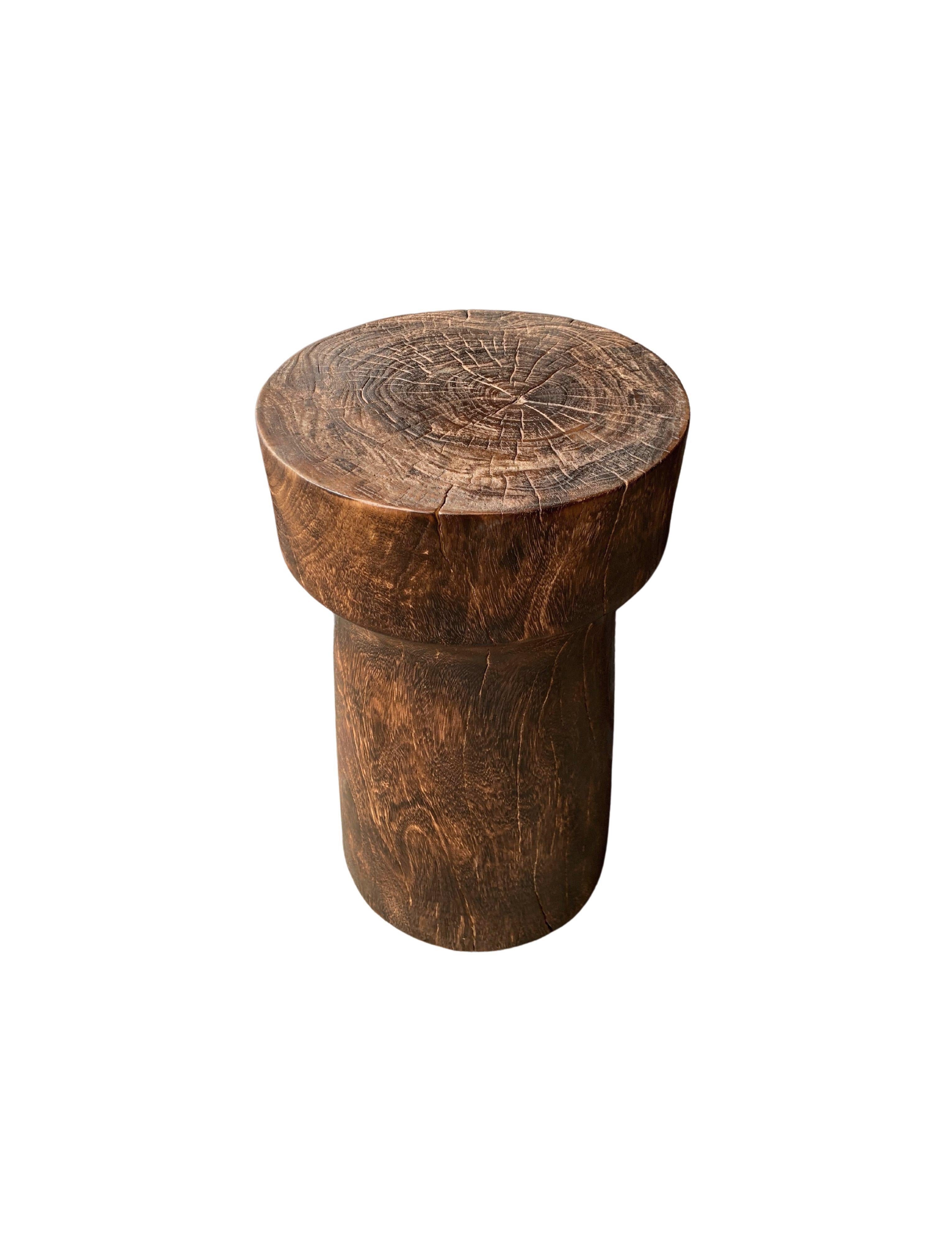 Organic Modern Sculptural Side Table Crafted from Mango Wood, Burnt Finish For Sale