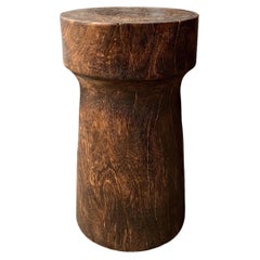 Sculptural Side Table Crafted from Mango Wood, Burnt Finish