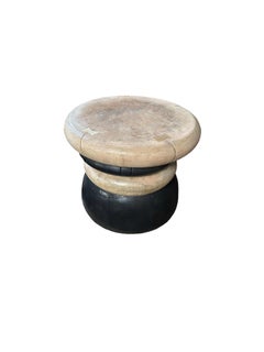 Sculptural Side Table Crafted from Mango Wood, Burnt & Natural Finish